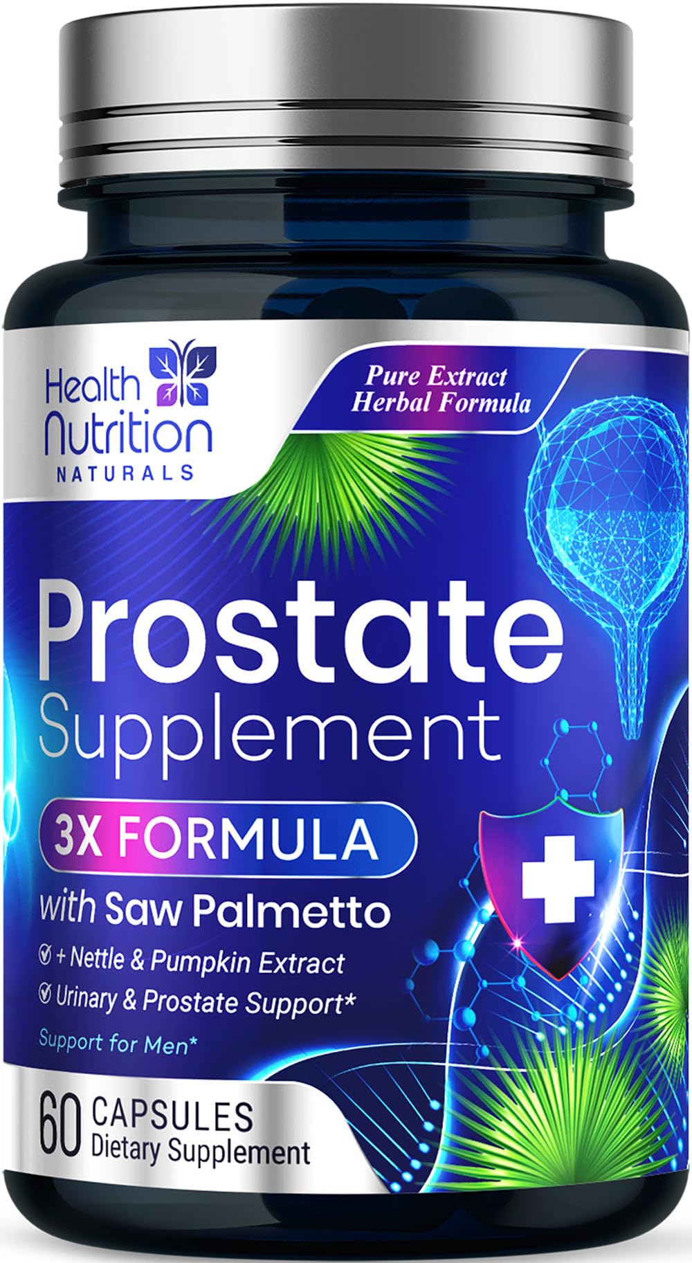 Prostate Health Supplements for Men 1000mg - 3X Strength with Saw Palmetto Blend Stinging Nettle Root & Pumpkin Seed Support Complex - Supports Bathroom Trips Prostate & Urinary Health - 60 Capsules 60 Count (Pack of 1)