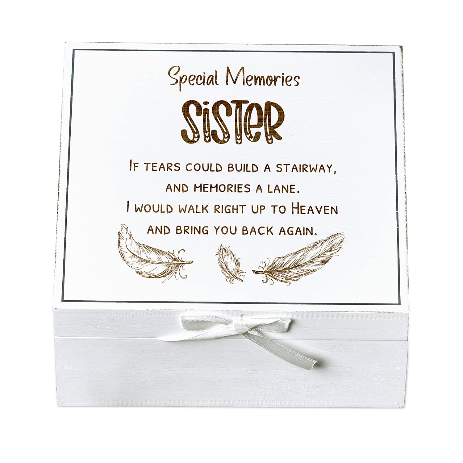 ukgiftstoreonline Sister Remembrance Memory White Keepsake Box With Feather Design