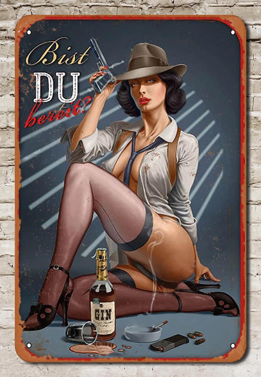 Wcguokj Girls Num0018 8X12 Inch Pin Up Poster Sexy Lady Vintage Bar Pub Cafe Garage Home Wall Decor Retro Metal Aluminium Sign