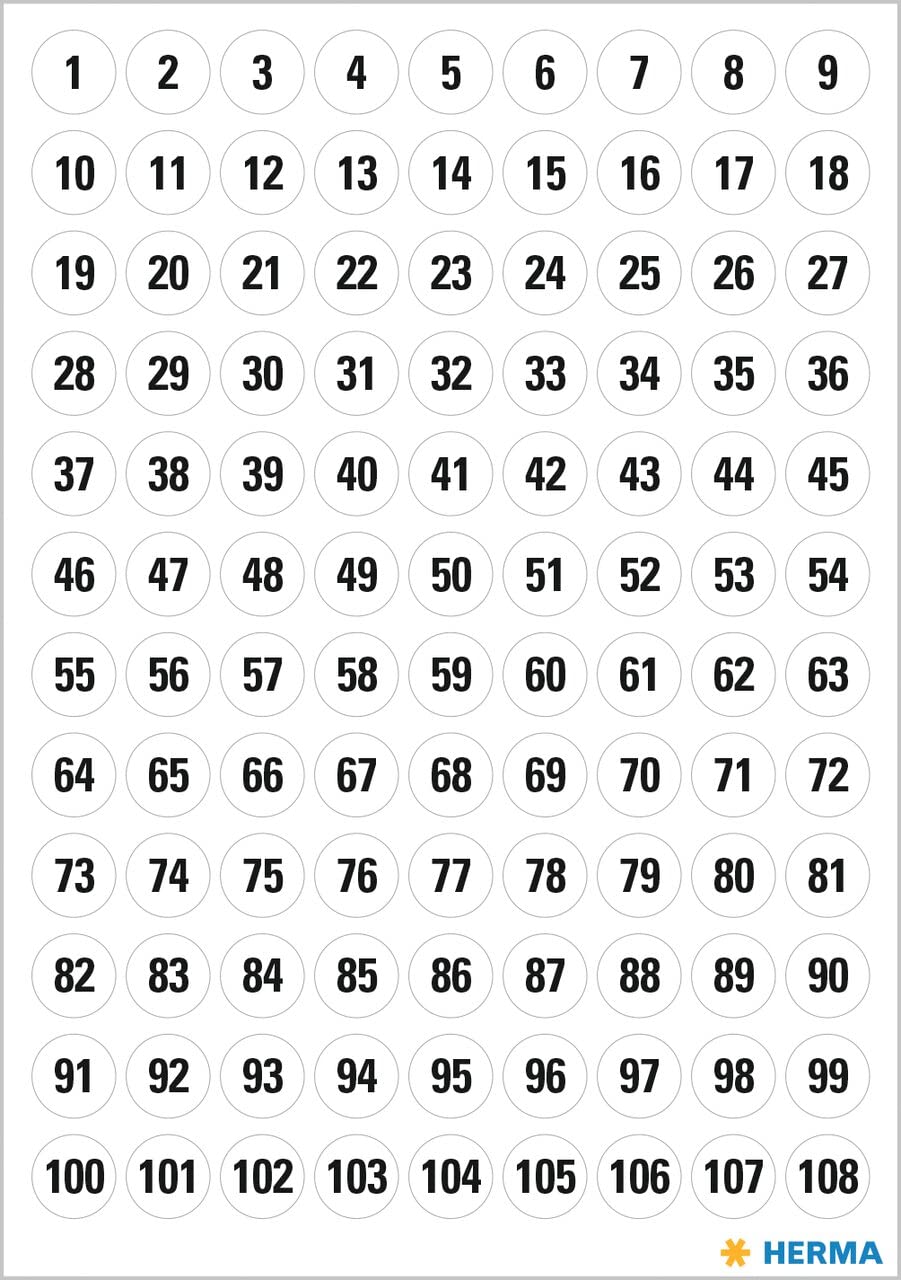 HERMA 4128 naklejki z liczbami, czarne, 1-540 okrągłe, 540 sztuk, Ø 8 mm, samoprzylepne, małe, matowe, numery samoprzylepne, naklejki z papieru do naklejania, białe