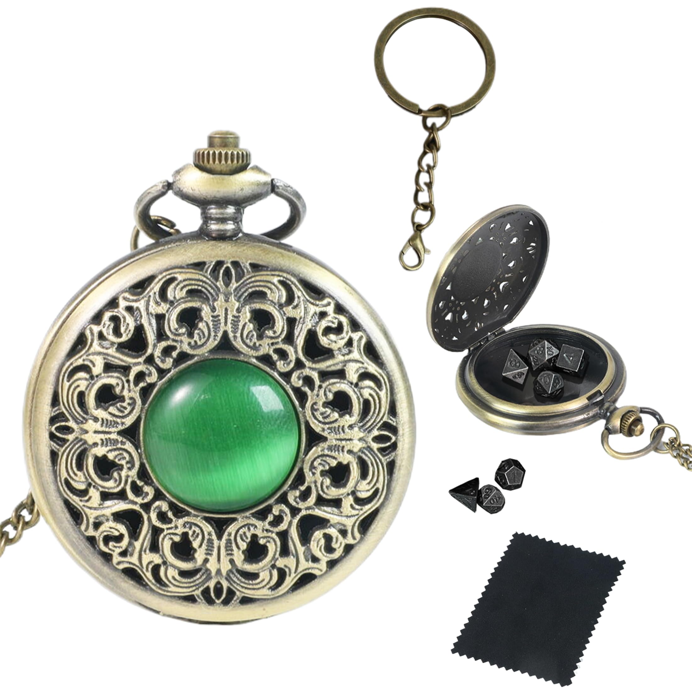 Mini DND Dice Set with Watch Shell and Keychain, Portable 7PCS Polyhedral Metal Dice Set Perfect for Dungeons and Dragons Gifts, MTG, Role Playing