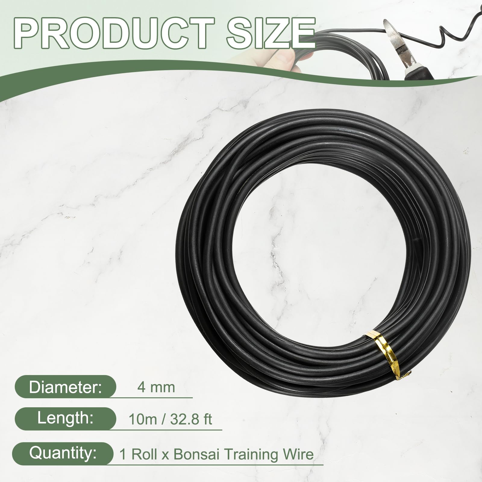 Fil d'entraînement pour bonsaï, 4 mm x 10 m en aluminium anodisé pour plantes florales, tiges métalliques pliables pour jardinage et travaux manuels (noir)