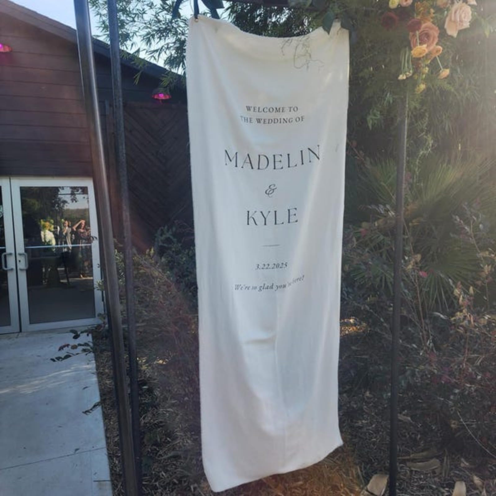 Custom Linen Wedding Sign,Welcome Sign for Wedding,Personalized Fabric Wedding Sign with Names and Date,Outdoor Ceremony Welcome Memorial Sign (38x100cm "x40")