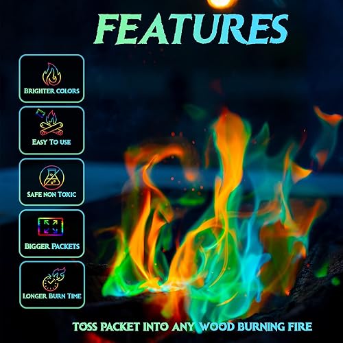 Miniatura 3 de Enchanted Flames Paquete de 25 paquetes de color que cambian de fuego para fogatas, hogueras y chimeneas de madera al aire libre, tiempo de