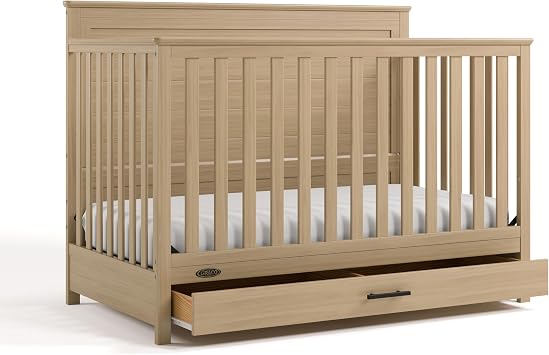 Graco Tristan 5-in-1 Convertible Crib with Drawer Driftwood GREENGUARD Gold Certified, Fits Standard Crib Mattress, Premium Handle, Converts to Toddler Bed, Daybed,Size Bed