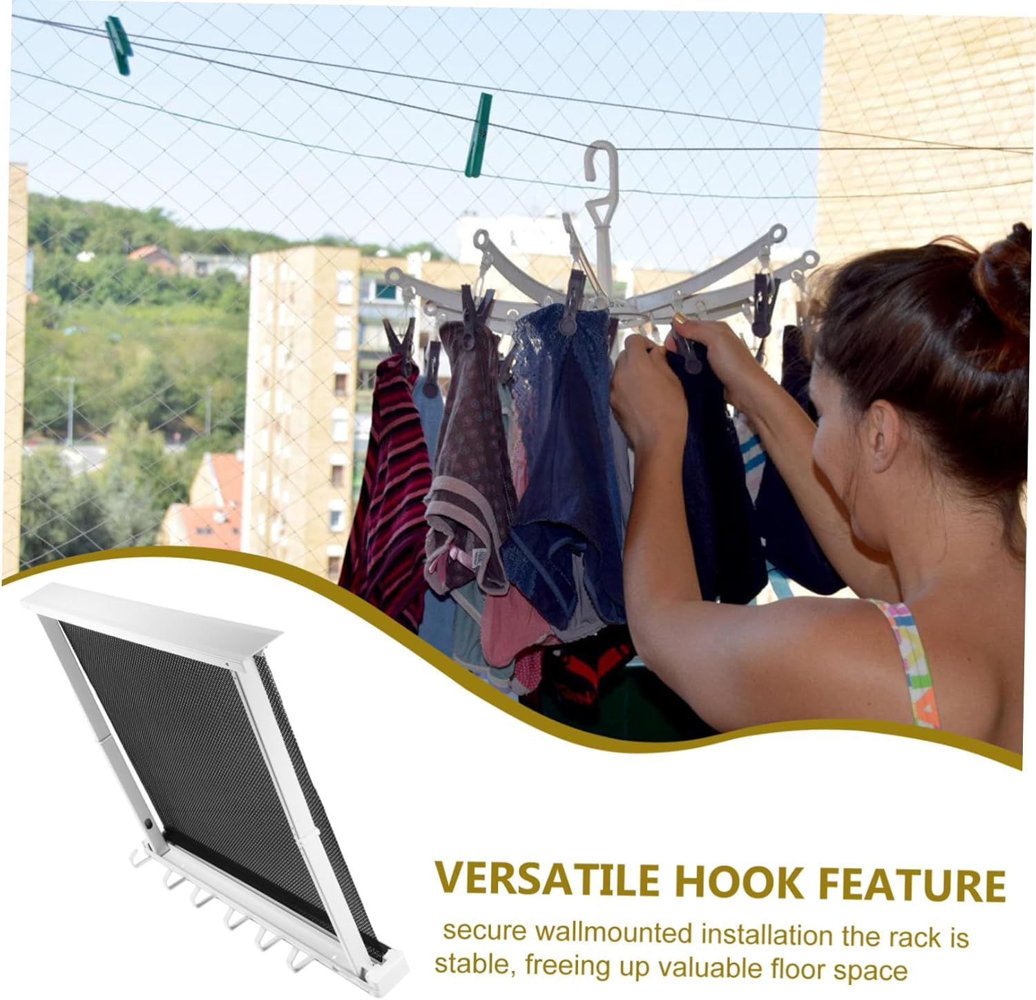 Multi-use Wall-Mounted Drying Rack Foldable Laundry Drying Rack Hooks for Shoes Socks