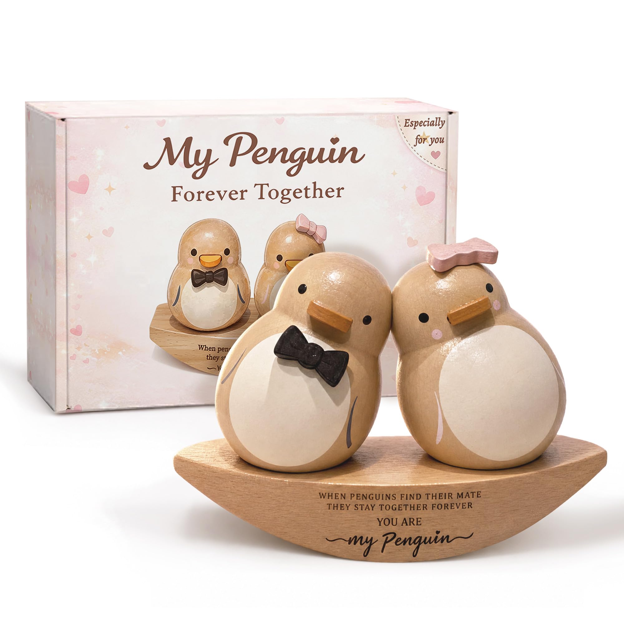 EcoUtens Penguin Couple Gift for Him Her, Romantic for Boyfriend Girlfriend, You Are My Penguin Wooden Keepsake, Wedding Engagement Valentine's Day Couple Decor