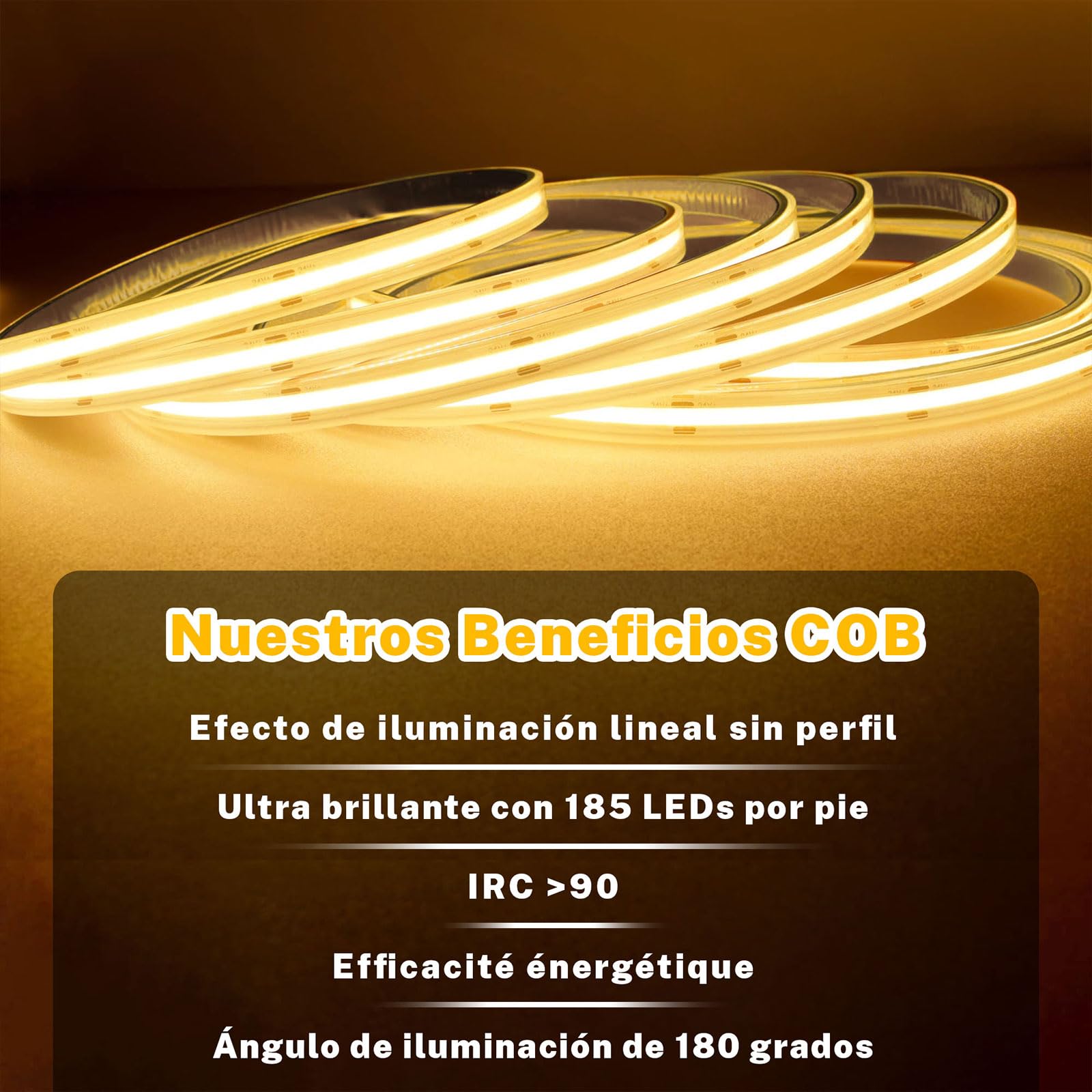 Tira LED COB Blanca 20M Gliztech Compatible con Alexa, 3000K-6500K con Control Remoto y App