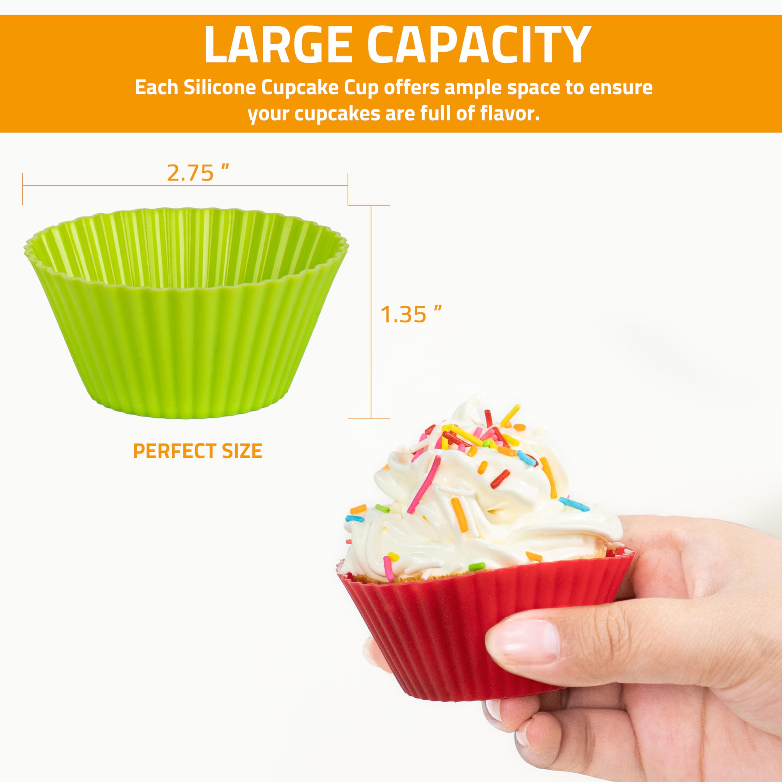 Silicon Muffin Baking Cups & Cupcake Cups, Non-Stick and Reusable Round Muffin Liners, Cake Molds, 24 Pack, perfect for Party Occasions, Christmas, 6 Rainbow Colors (Pack of 24,Multicolor)