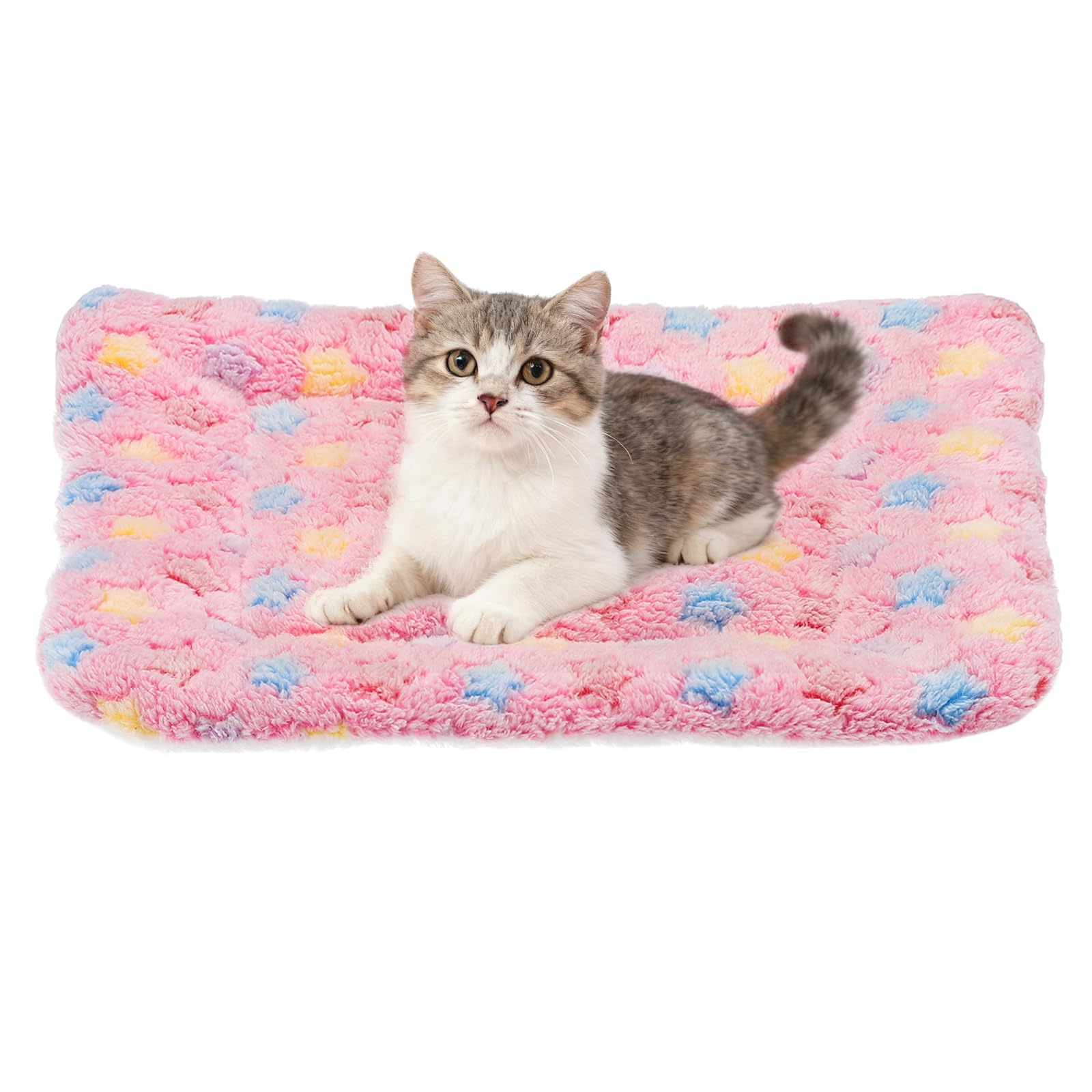 sourcing map Dog Cat Bed Mat, Soft Coral Fleece Pet Cushion Pad with Cute Star Print, Warm Washable Pet Bed 13x10 Inches, (Pink), Intended for Medium Small Dog Cat โ image 1