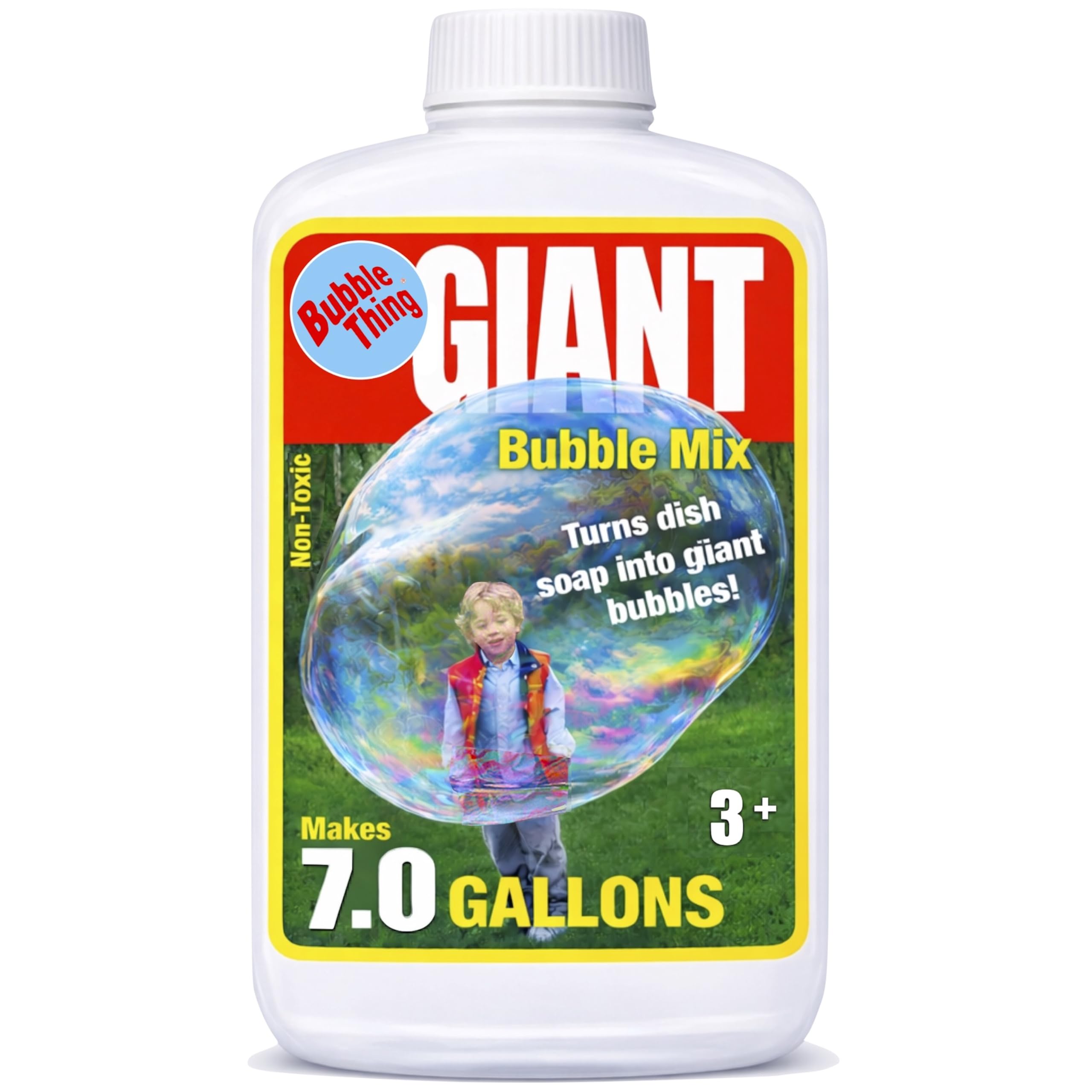 BUBBLETHING Giant Bubbles Mix Makes 7.0 Gallons Giant Bubble Solution, Refills All Giant Bubble Wands, Small Ones Too. Just Add Water & Dish Soap. Big Easy Safe Fun for Kids All Ages.