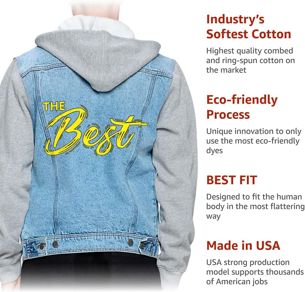 The Best Men's Denim Jacket - Word Art Jacket With Fleece Hoodie - Print Jacket for Men