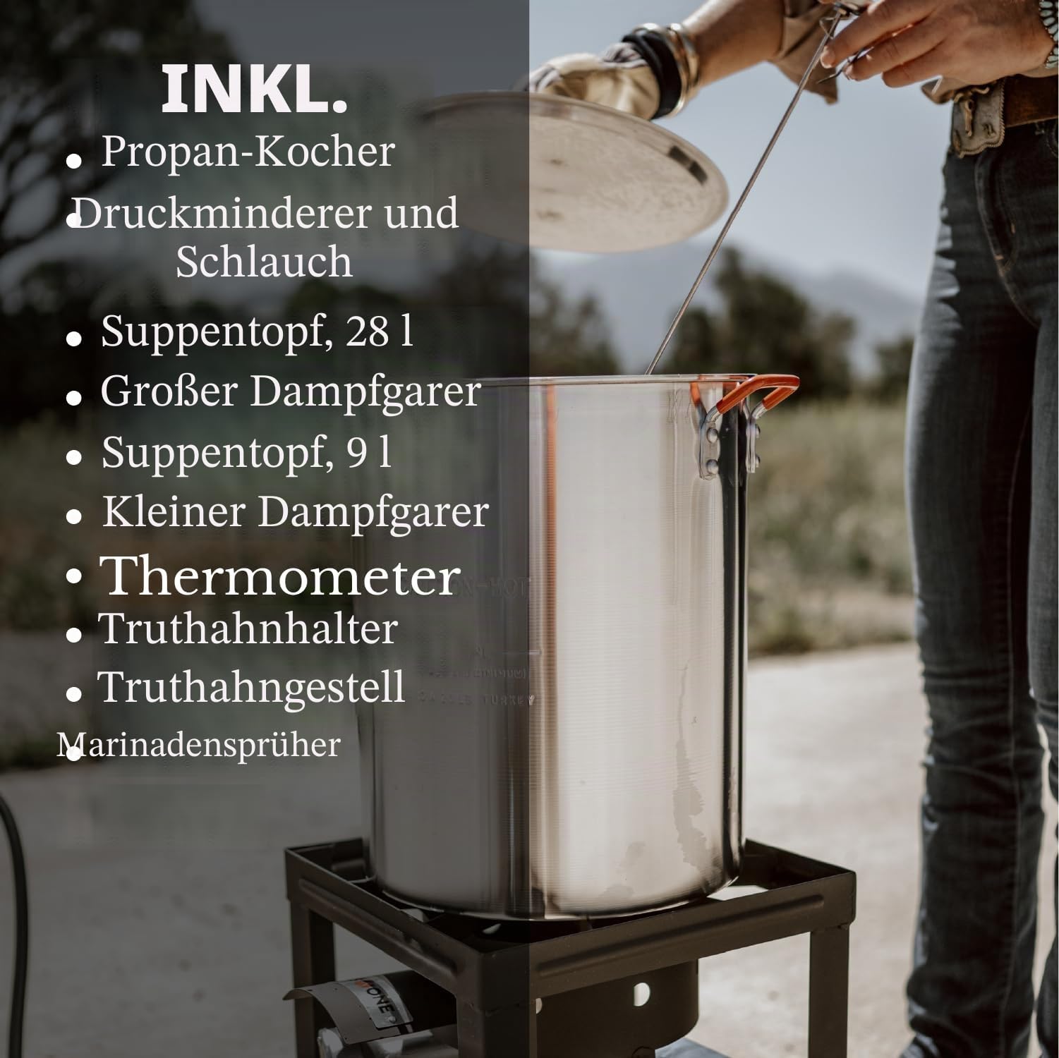 GasOne Truthahn-Fritteuse 30 QT Herd-Set 10 QT Fischfritteuse Dampfgarer Komplett-Set schwarz