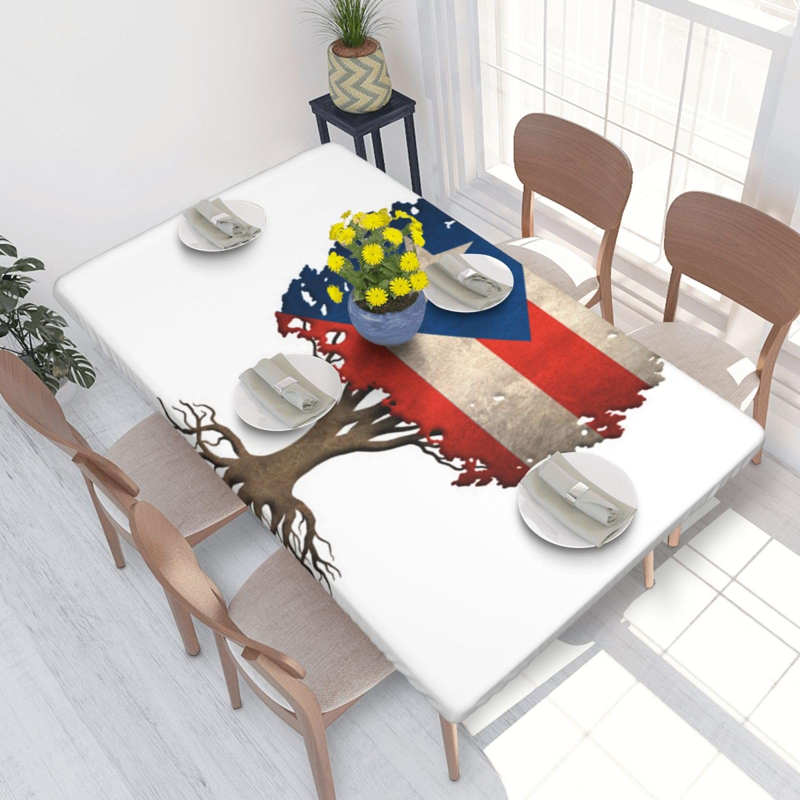 BNVSADC Tree of Life with Puerto Rican Flag Printed 4FT Tablecloth 122x76 CM Polyester Kitchen Water Resistant Table Cloth Dining Table Decoration Table Covers