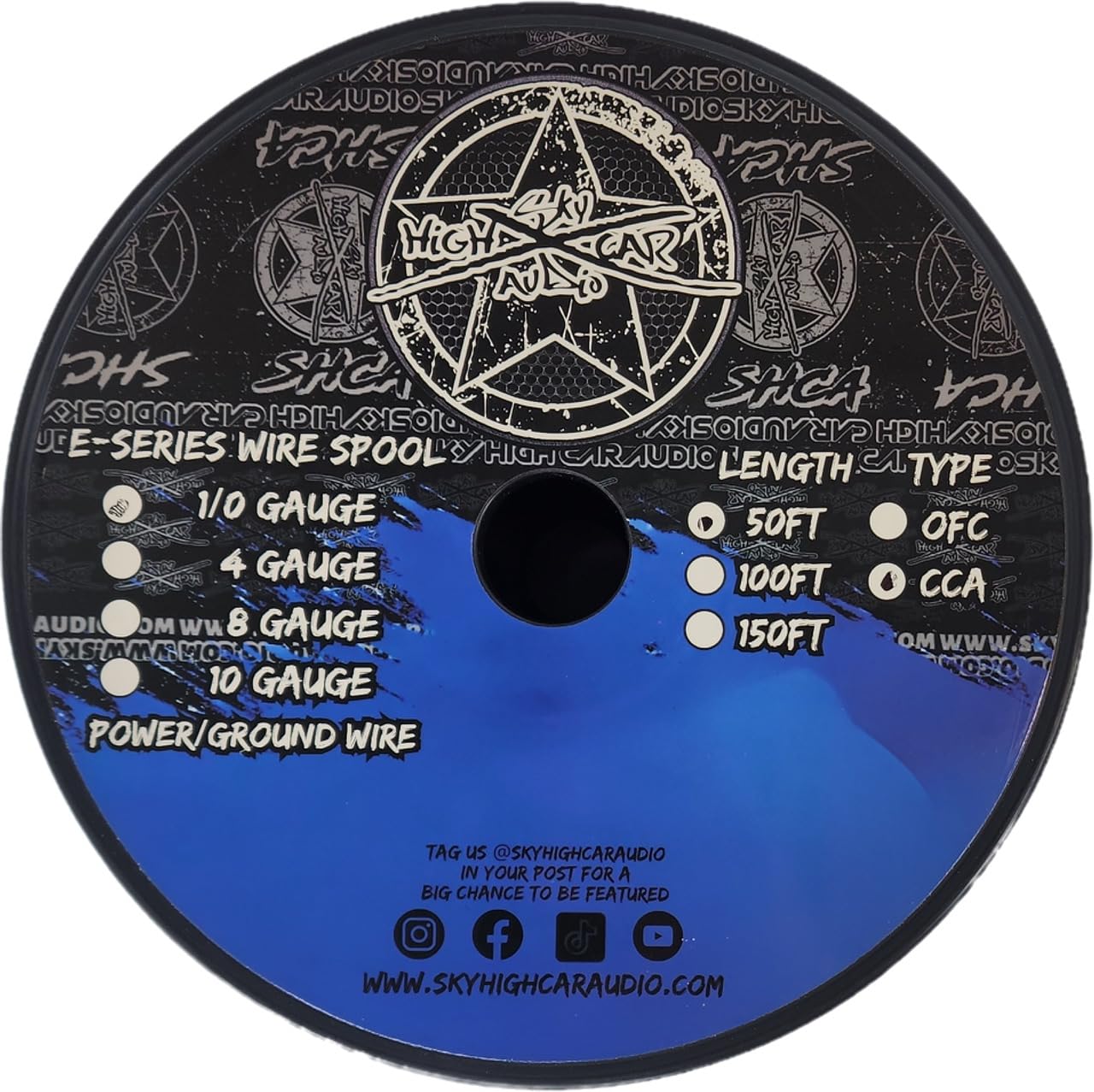 Sky High Car Audio E-Series CCA 1/0 Gauge - 50ft Spool (Blue)