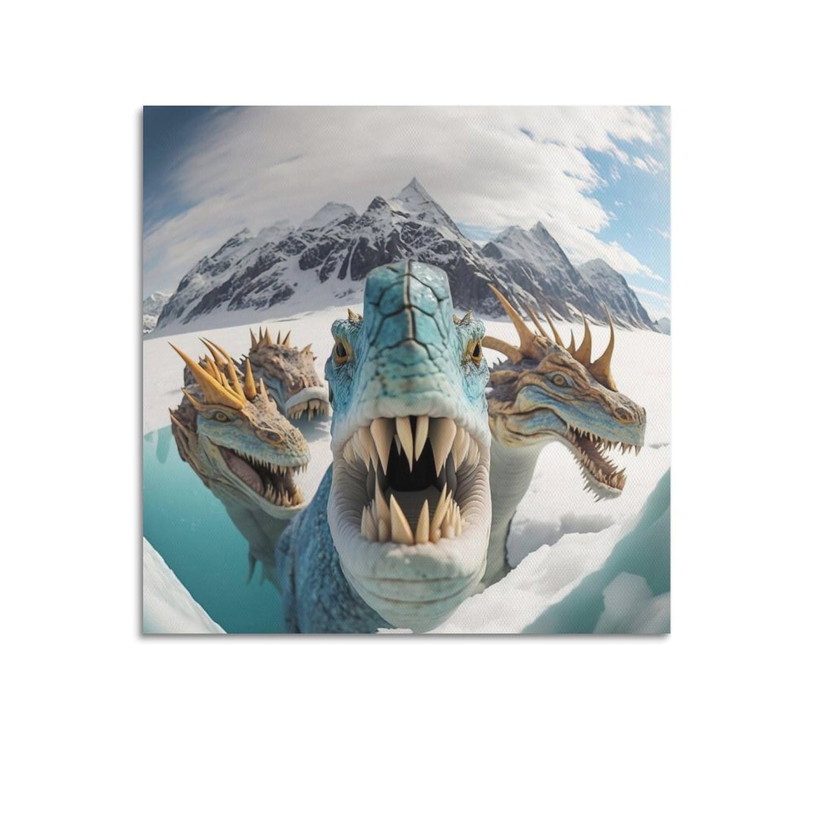 Xkuga Boys Unframe-Style Funny Animal Poster Vintage Tyrannosaurus Rex Selfie Modern Decorative Canvas Prints - Ideal Wall Art For Family, Man Cave, Game Room, & Girls Bedroom 16X16inch(40X40cm)