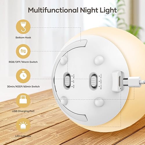 Miniatura 5 de Luz nocturna para niños lámpara regulable recargable por USB luz suave y cálida para lactancia sensor táctil y luces RGB que cambian de color para