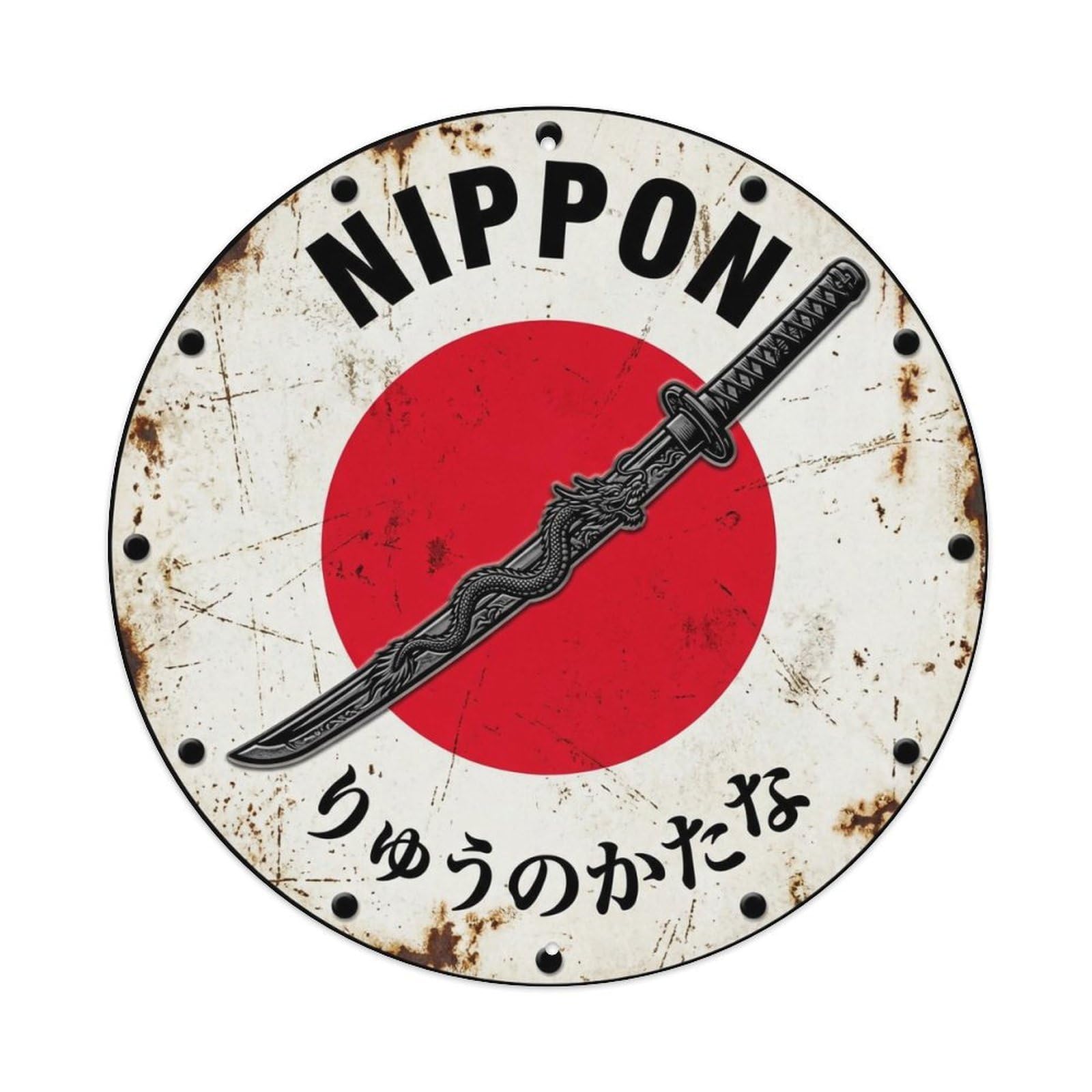 Dragon Sword Nippon Blade Weapon Rustic Metal Tin Sign
