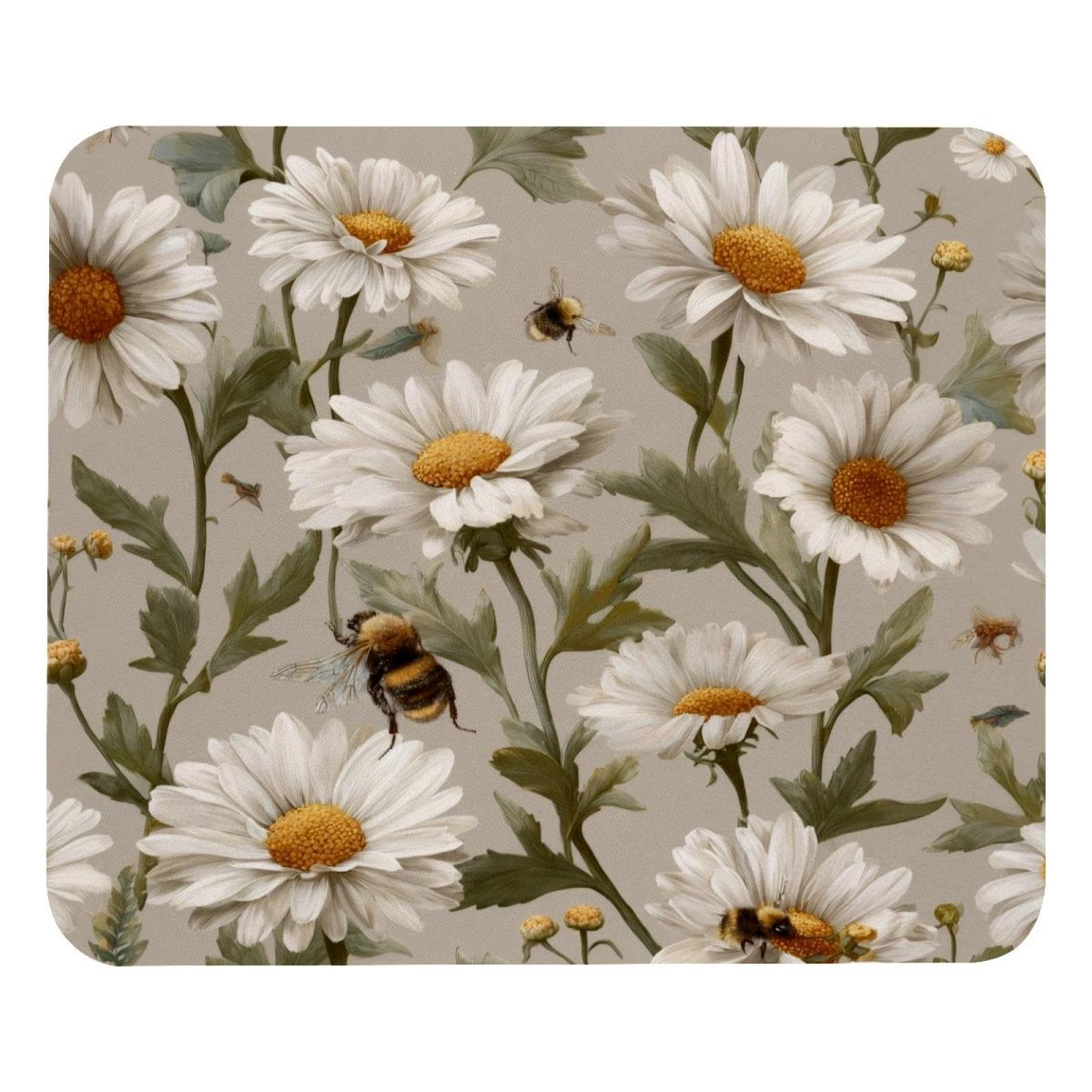 Small Mouse Pad Honey Bees Chamomile Desk Pad, Comfortable Mouse Mat with Non-Slip Rubber Base, 8.3" x 9.8" Mousepad for Computer, Laptop, Game,