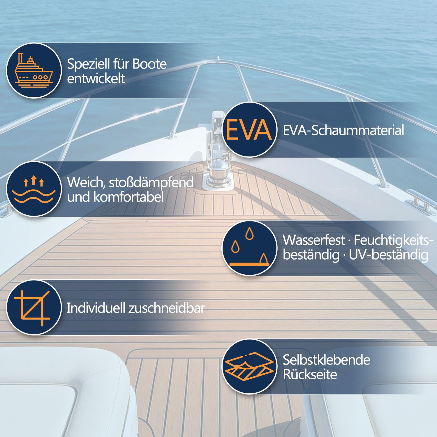 𝐎𝐥𝐥𝐞𝐰𝐢𝐞𝐥𝐥𝐚𝐧 EVA Schaum Bootsbodenbelag 240 x 90 cm Braun, selbstklebende Bodenmatte in Teak Optik, rutschhemmender Marineteppich zum Zuschneiden für Yacht, Wohnmobil und Pooldeck