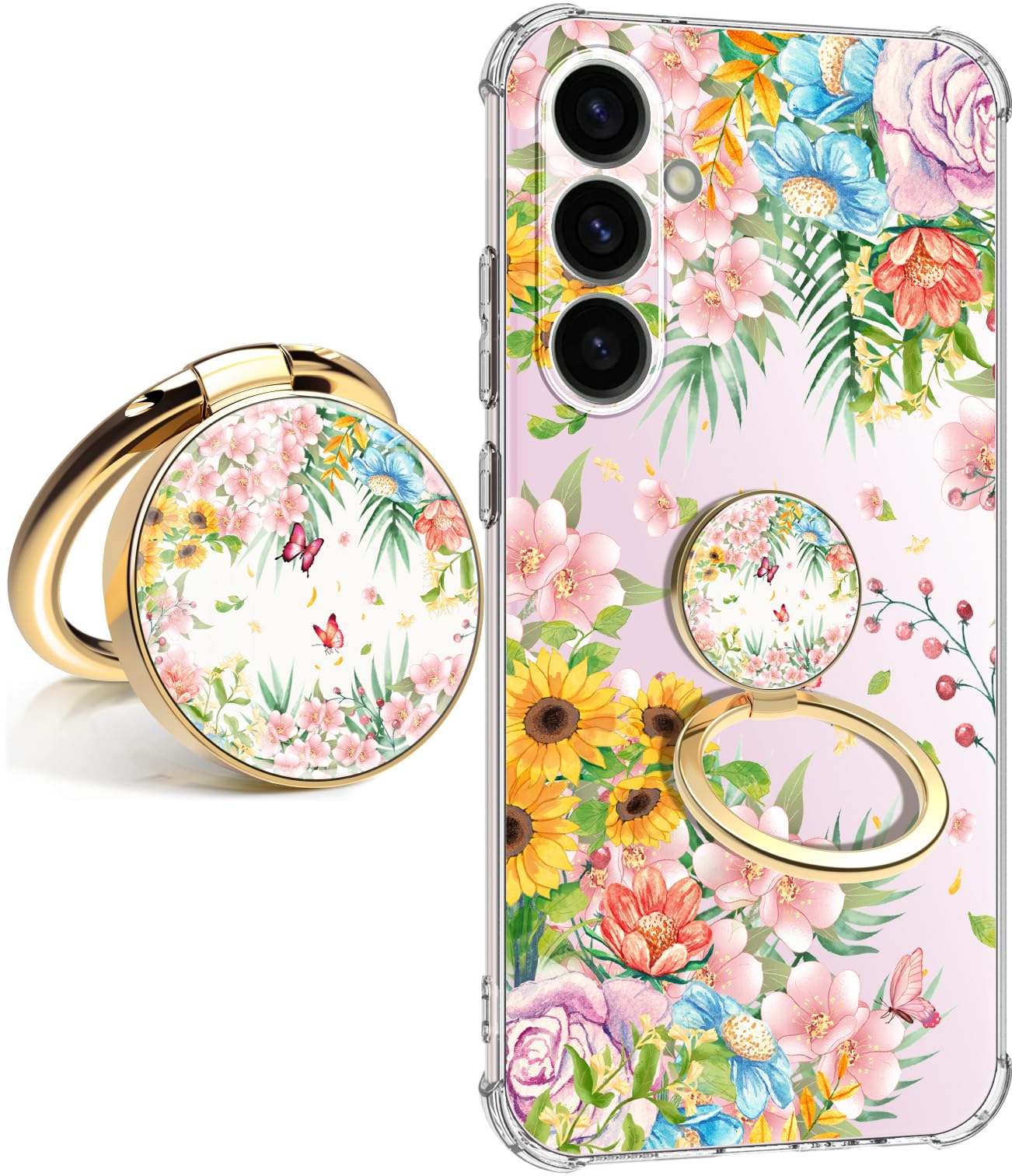 Dcwunk for Samsung Galaxy A36 Case 5G Flowers Slim Anti-Drop Shockproof Protective Soft Shockproof Clear Phone Protective Covers 6.64 Inch for Women（