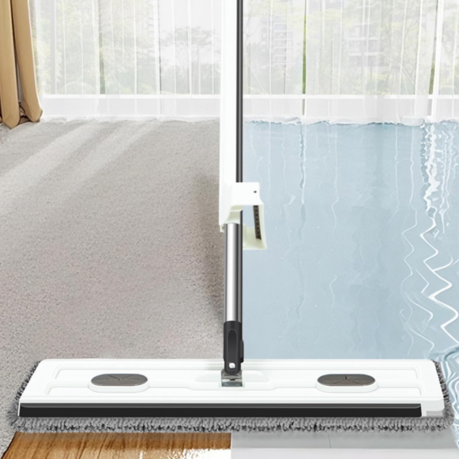 Mopa Plana 360° Giratorio en Seco y Húmedo | Herramienta de Limpieza Doméstica Mopa Atrapapolvo de Microfibra con Mango Largo para Cocina, Baño, Hogar, Suelos y
