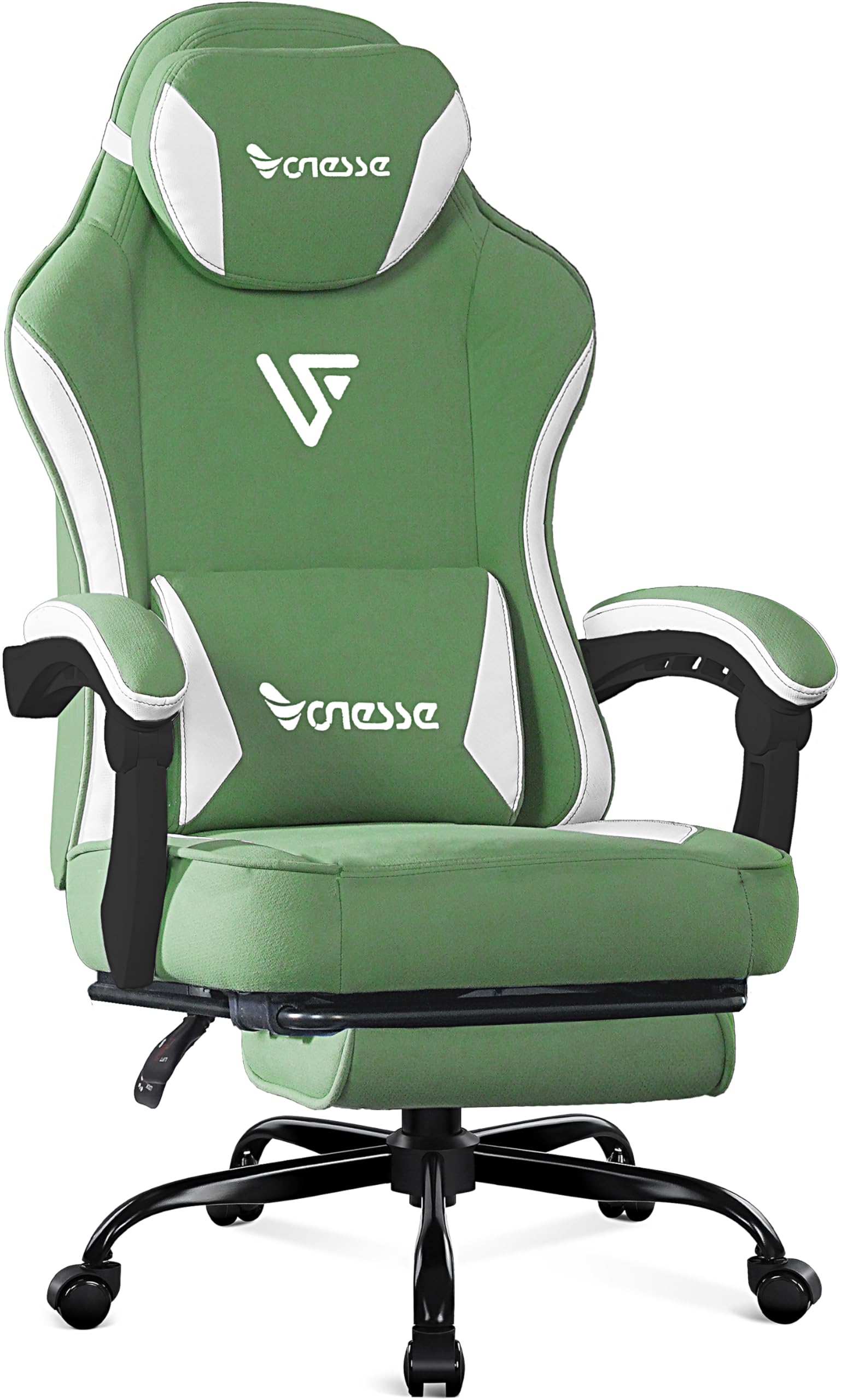 Vonesse Gaming Chair, Computer Chair Fabric with Pocket Spring Cushion, Office Chair with Footrest and Massage Lumbar Support, Reclining Gaming Chairs for Adults 250LBS (Green)