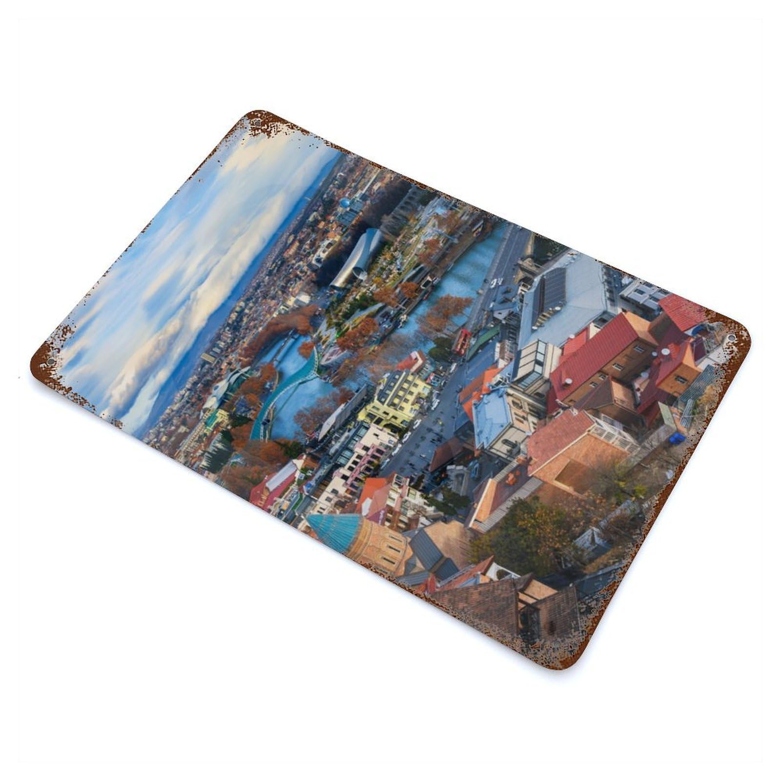 Tbilisi Rusty Metal Tin Sign 11.8"x7.9", Industrial Home Decor for Garage, Pub Or Kitchen