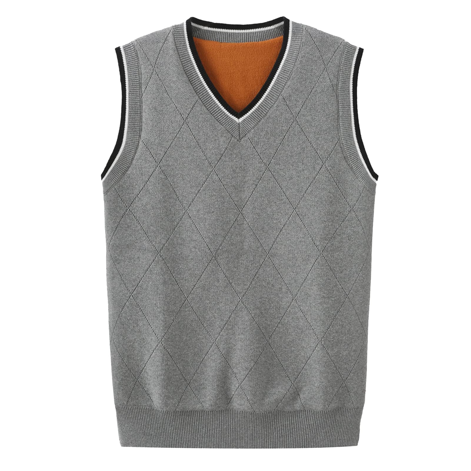 Pull sans Manches Homme Col V Gilet en Tricoté Casual Business Débardeurs Doublure Chaude