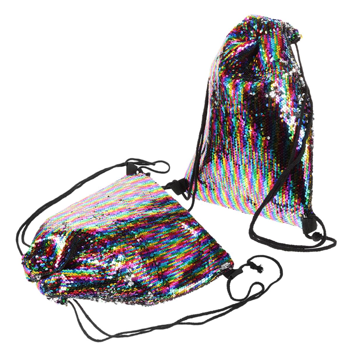 Hoement 2pcs Reversible Sequin Drawstring Backpack for Women, Mermaid Glitter Polyester Bag with Comfortable Carry, Versatile Usage for Sports and Gym Activities