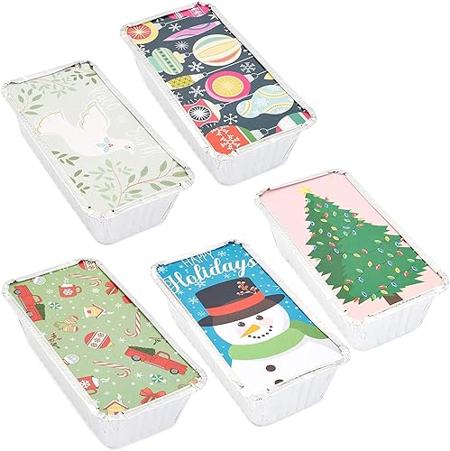 Miniatura 1 de BLUE PANDA Paquete de 50 moldes de papel de aluminio de Navidad con tapas de papel navideño, latas para hornear de 22 onzas (8.5 x 2.5 x 4.5