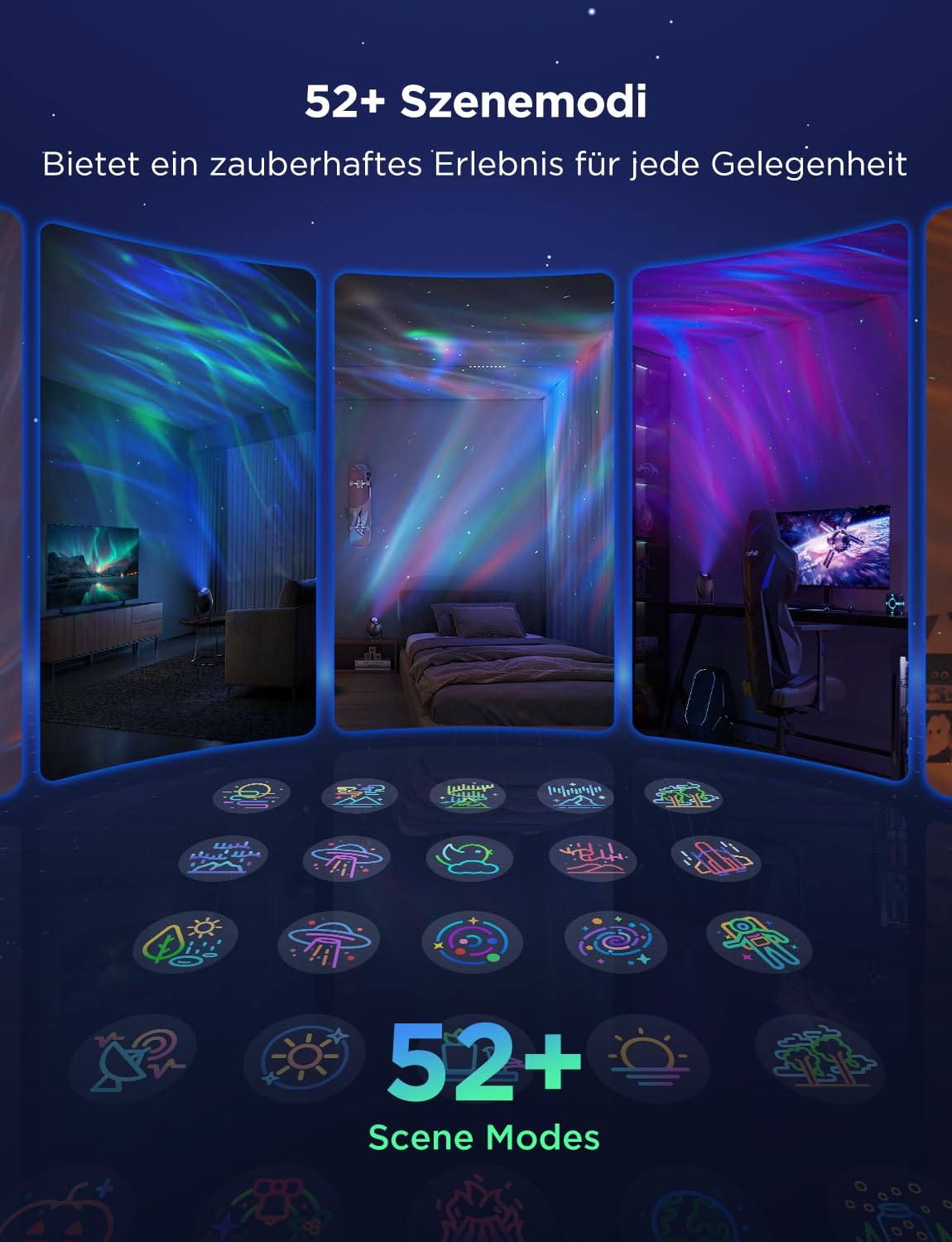 Govee LED Sternenhimmel Projektor, RGBW Aurora Lampe mit 52 Szenen, Timer, 18 White Noise, Alexa Matter Kompatibel Polarlicht Lampe, Smart Galaxy Sternenprojektor für Kinderzimmer Schlafzimmer Deko