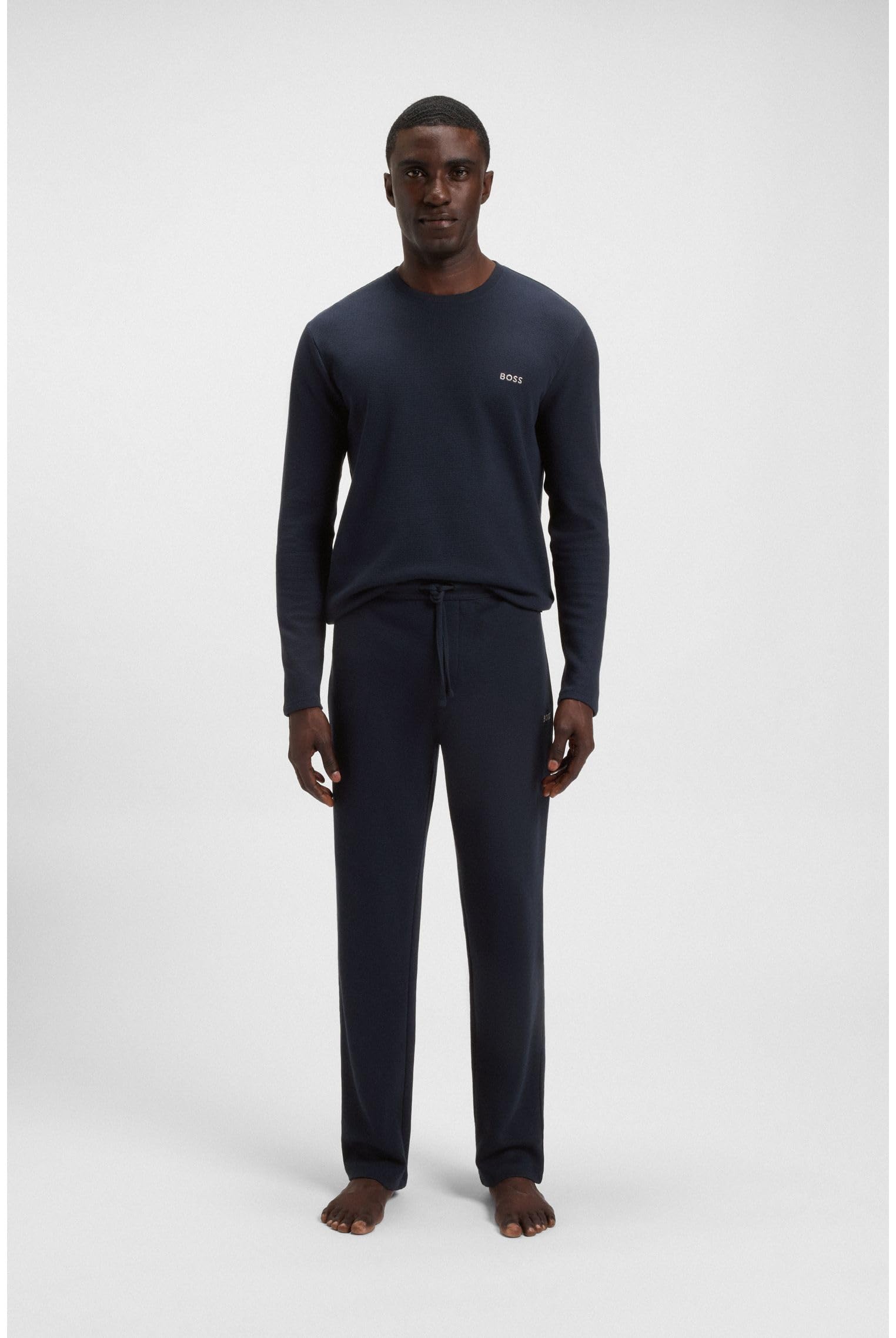 BOSS Herren Waffle Pants Pyjama-Hose aus Baumwoll-Mix mit gesticktem Logo