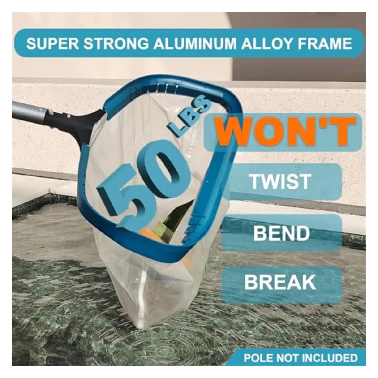 Epuisette Piscine Râteau d'écumoire à Pollen et à Sable de Piscine à Mailles Ultra Fines, Filet en Nylon Profond avec Cadre en Aluminium