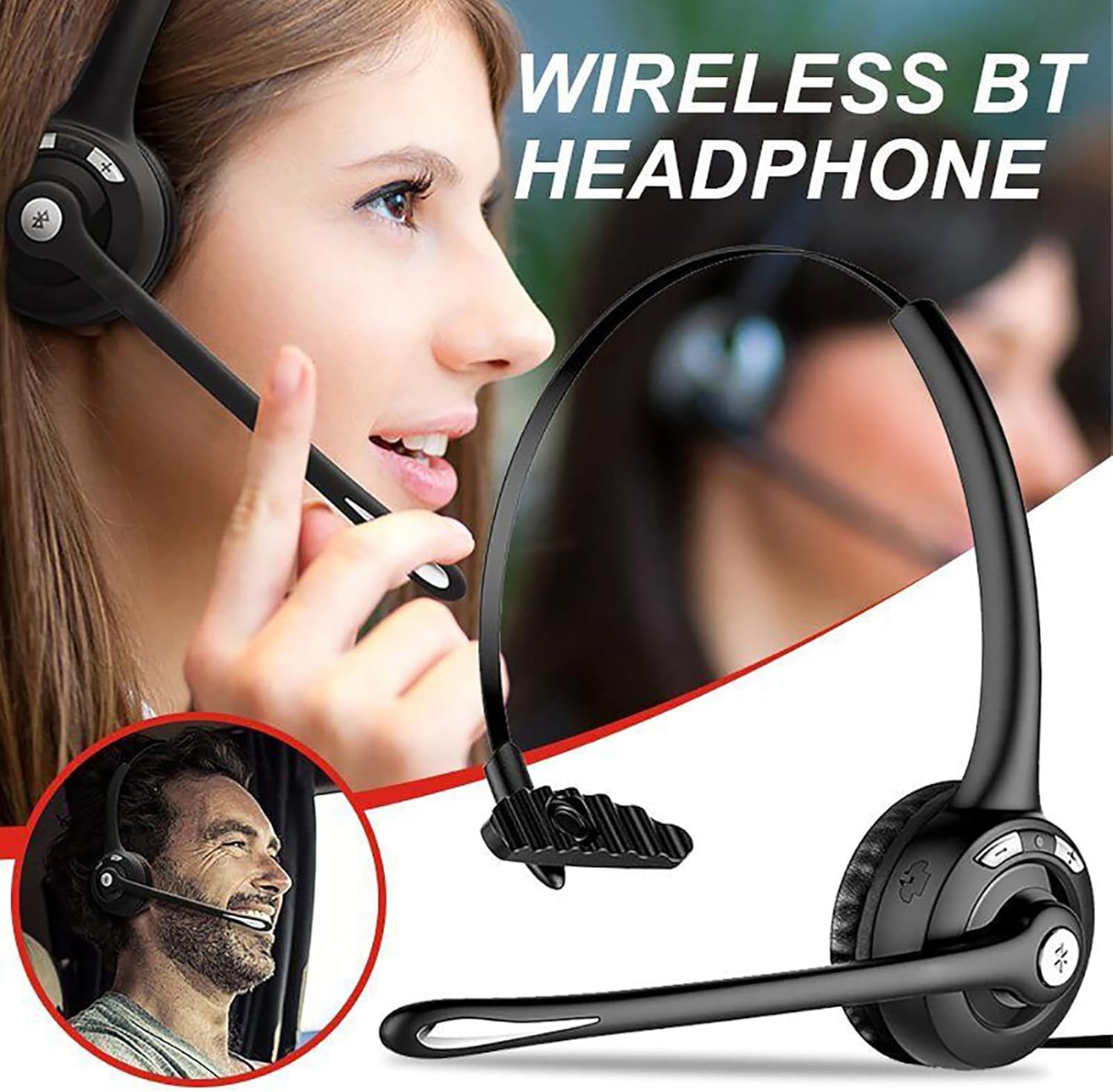 Bluetooth Headset, Single Ear Wireless Headset with Noise Canceling Microphone for Truck Driver/Call Center/Computer/Laptop - Image 6