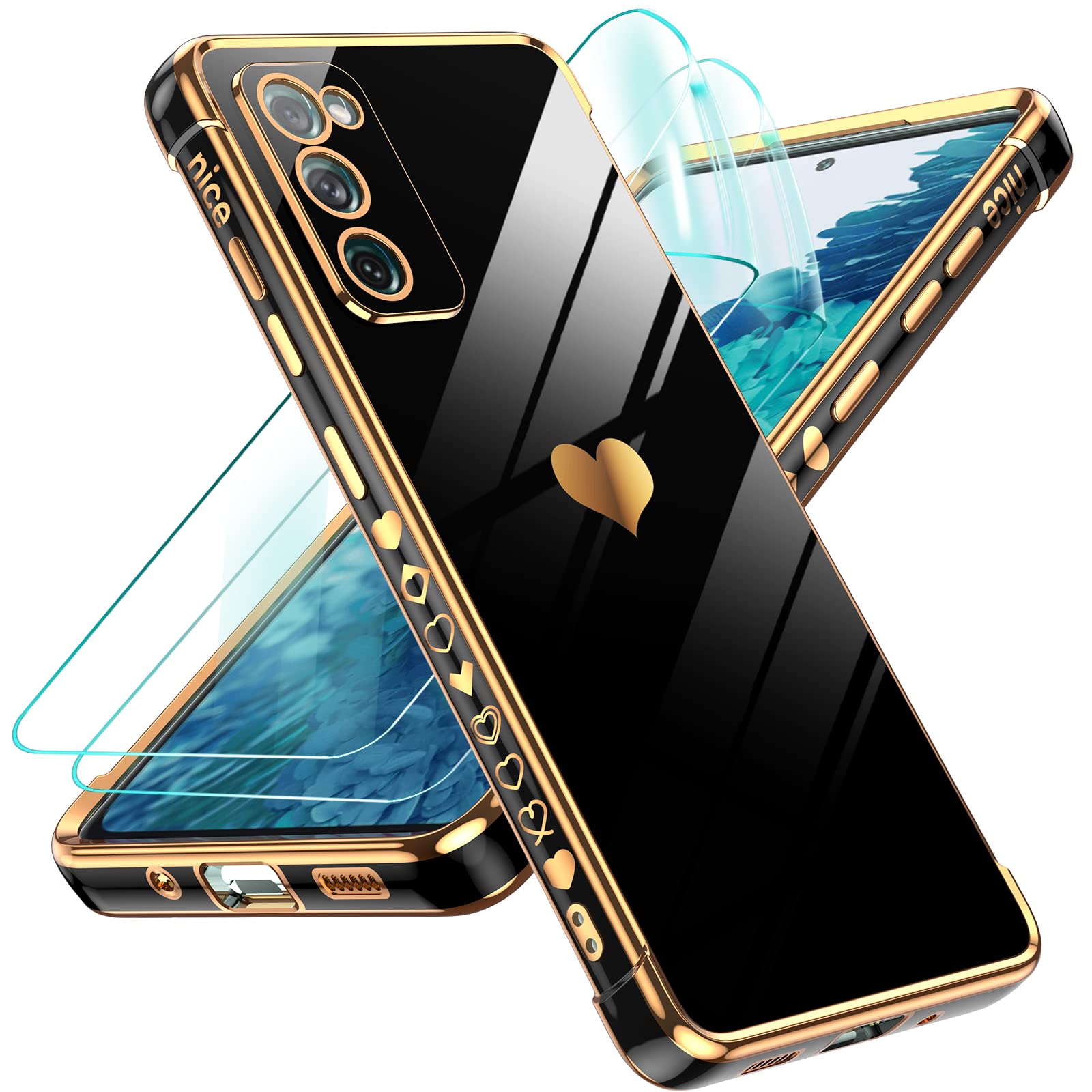 LeYi for S20-FE Case (𝐍𝐨𝐭 𝐅𝐢𝐭 𝐒𝟐𝟎/ 𝐒𝟐𝟎+): with 2 PCS Screen Protector Coque, Shockproof Etui, Love Heart Side Design for Girl, Phone Case Cover for Samsung S20 FE 5G caseE, Black