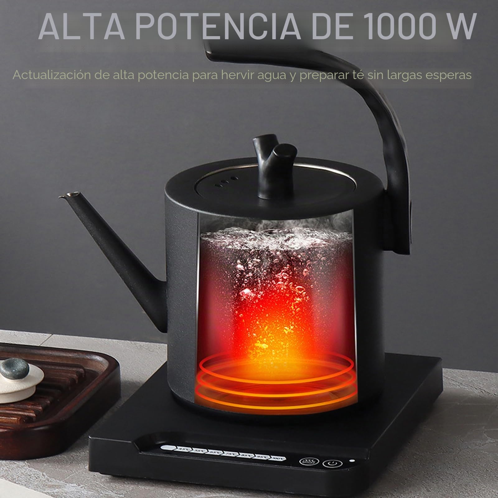Hervidor De Acero Inoxidable, 1L Hervidor Eléctrico Inteligente De Cuello De Cisne Tetera De 1000W Digitales LED Mostrar Con Control De Temperatura Y Apagado Automático Por Alta Temperatura