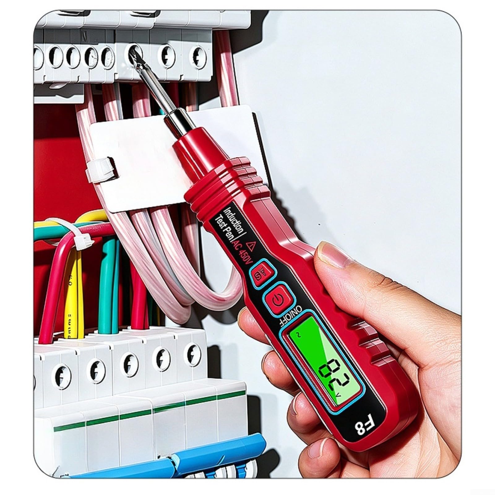 Spannungsprüfer Stift für f8 mit LED,NCV 11-450V,Digitalanzeige, 2-in-1 Bit