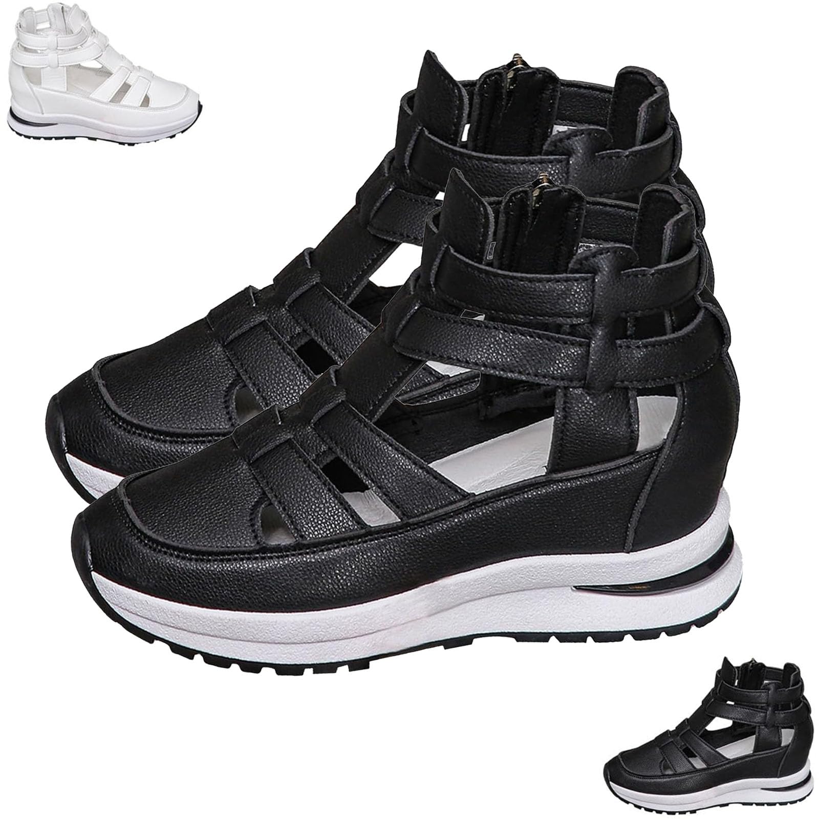 2025 New Side Zipper Comfortable Lightweight Wedge Sandals, Women's Leather Closed Toe Comfortable Casual Stylish Roman Sandals