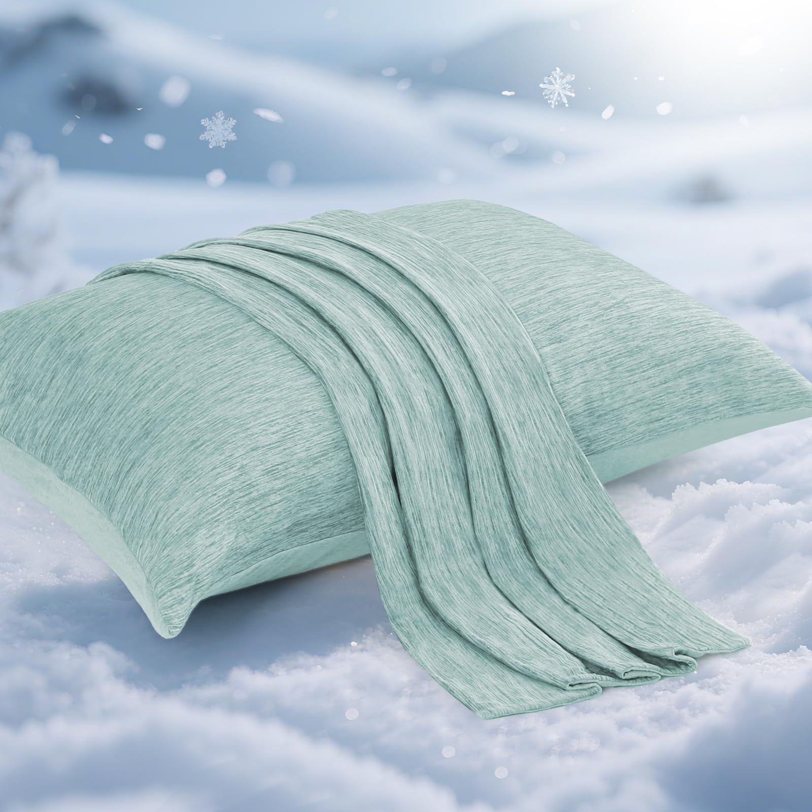 Elegear Cooling Pillow Cases for Hot Sleepers, Japanese Q-Max 0.5 Cooling Pillowcases, Both Sides(Cooling/Cotton), Breathable Soft Pillowcase for Hair and Skin, Set of 2-Green (Standard (20" x 26"))