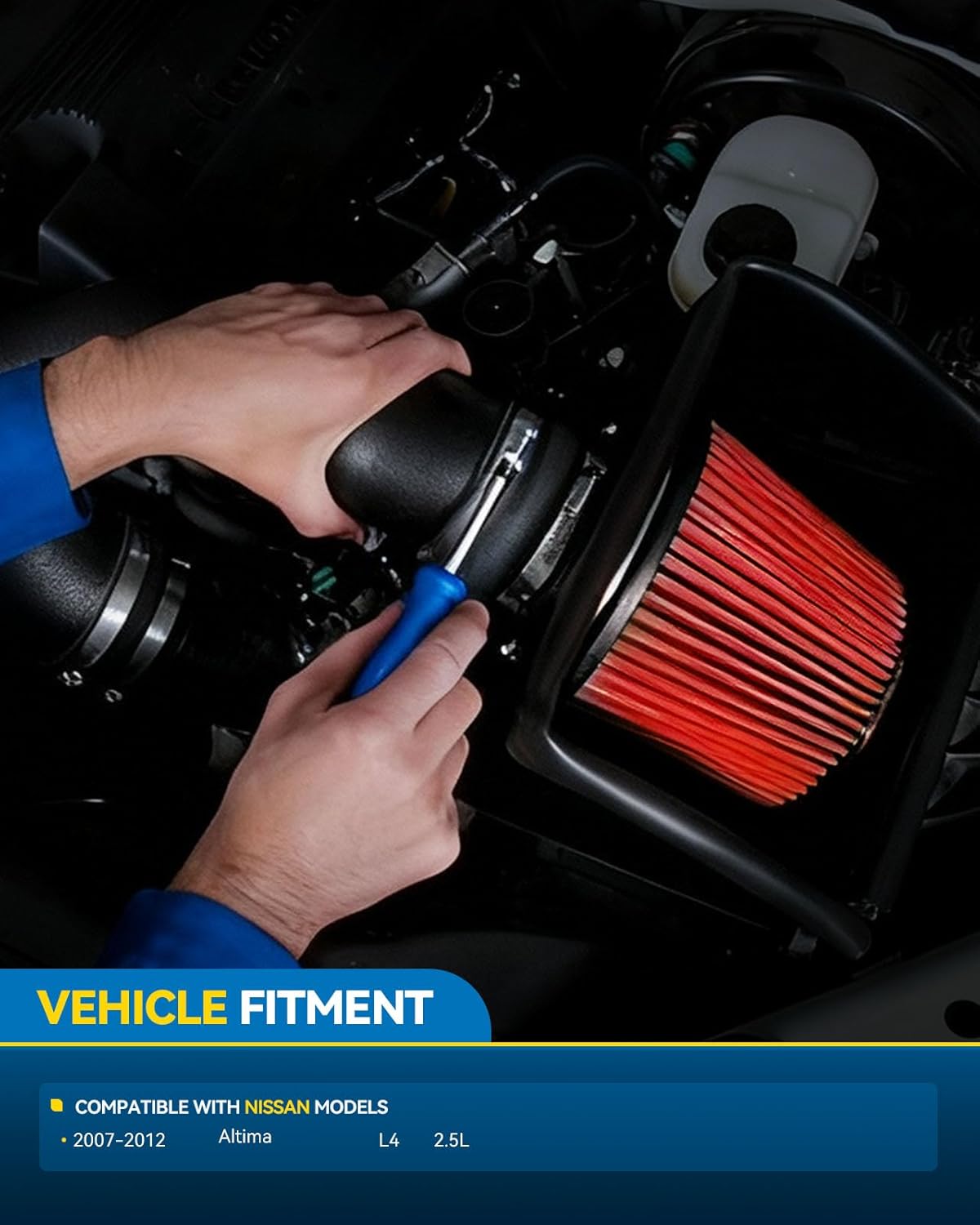 PHILTOP 3" Cold Air Intake Kit System Compatible with Nissan Altima 2007 2008 2009 2010 2011 2012 L4 2.5L, High Performance, Red