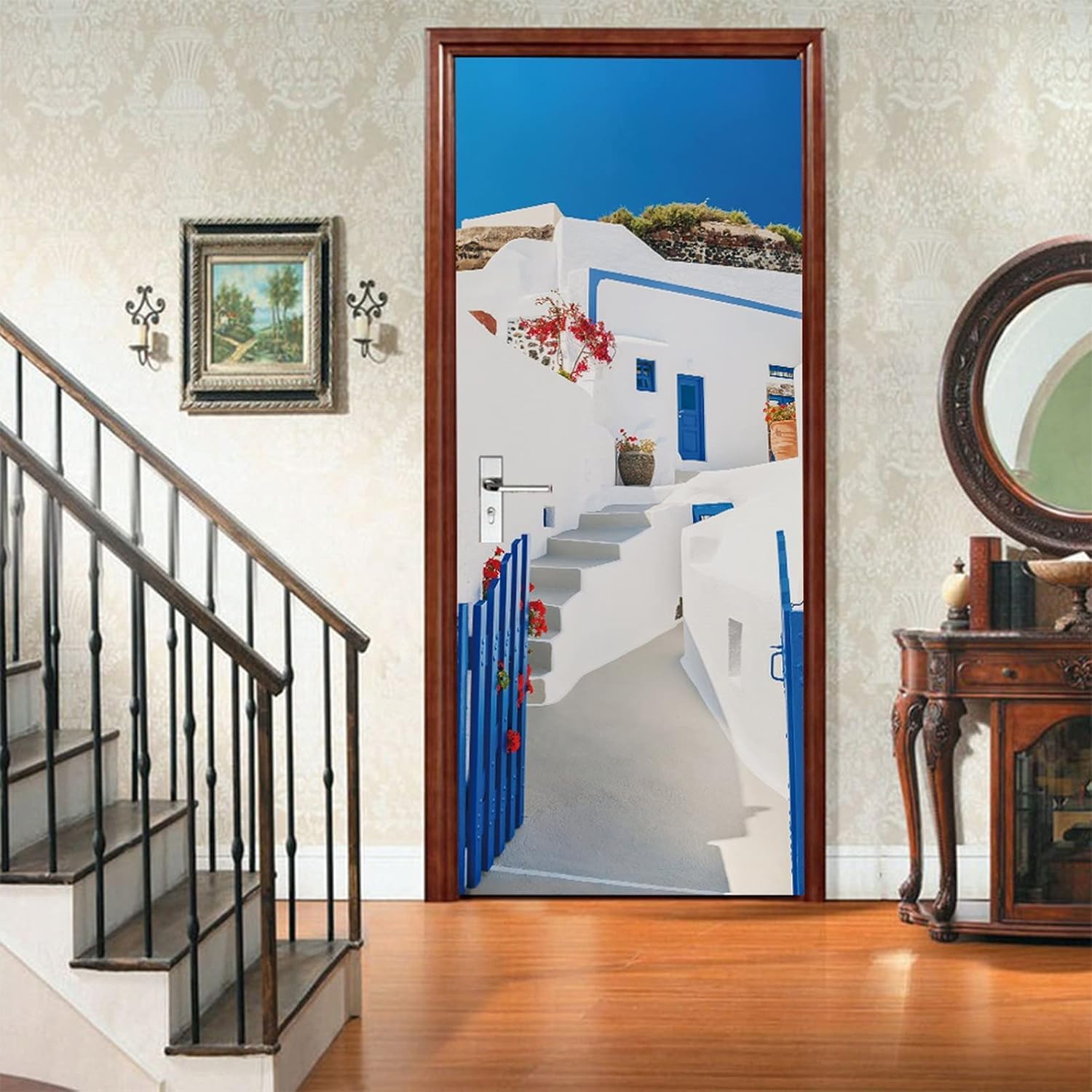 Adesivi Per Porte Interne Architettura Italiana Adesivo Porta 3D Stile Greco Adesivo per Porta Trompe l'oeil Autoadesivo per Frigorifero Cucina Camera da Letto Decorazione 80x210 cm e-661