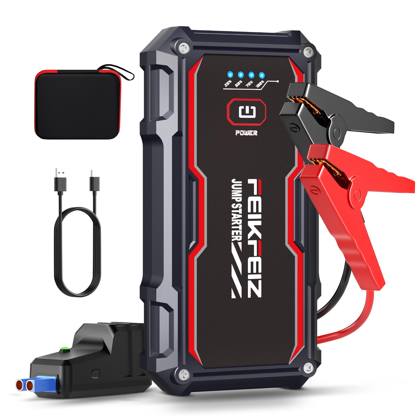 FEIKFEIZ Car Jump Starter, 6000A 26800mAh Car Battery Starter (for All Petrol or 8.0L Diesel Vehicle), Battery Booster with USB Output Port, LED Light.