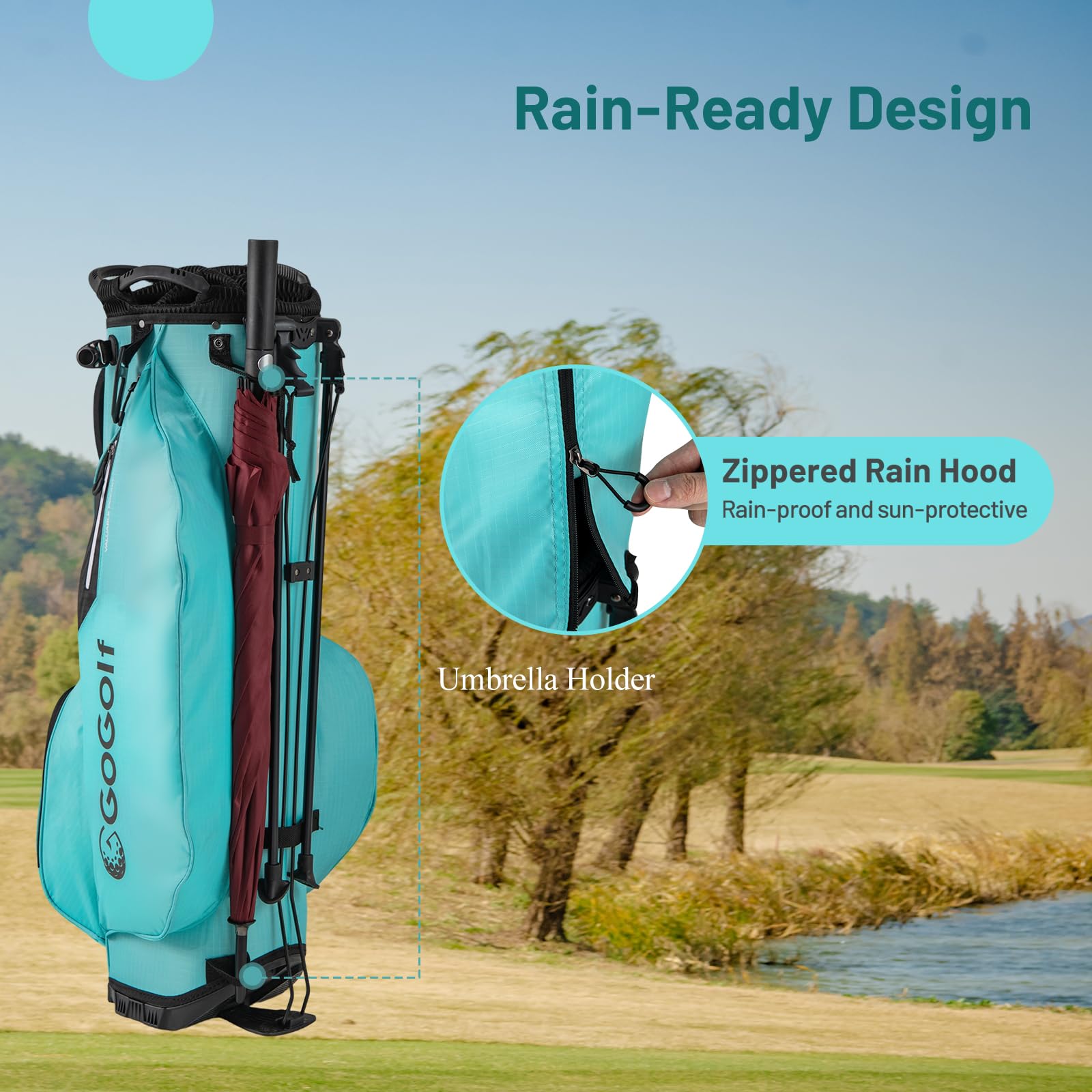LIFEZEAL Sac de Golf, Sacs Trépieds Légers avec 8 Compartiments Supérieurs et 5 Poches Zippées, Porte-Parapluie, Housse de Pluie et Bandoulière Réglable pour Femmes et Hommes