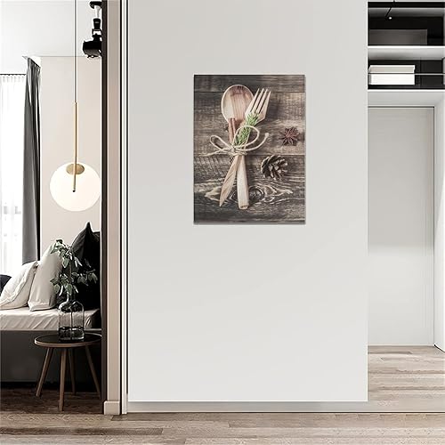 Miniatura 3 de Arte de pared de cocina, comedor, decoración de pared de madera, tenedor, cuchara, cocina, cuadros de decoración de pared, impresiones en lienzo de