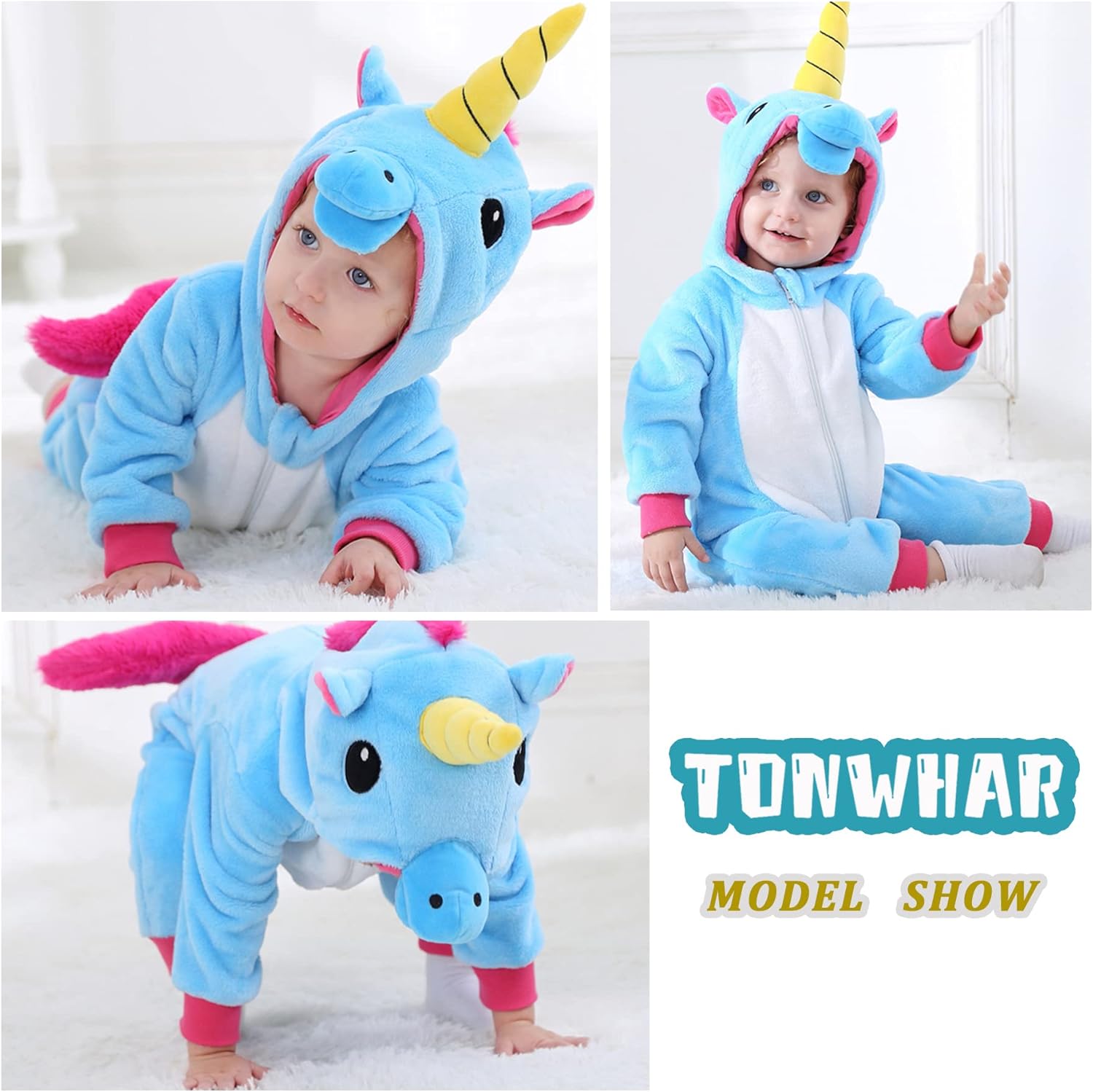 TONWHAR Kids' And Toddlers' Infant Tiger Dinosaur Animal Fancy Dress Costume Outfit Hooded Romper Jumpsuit - Image 4