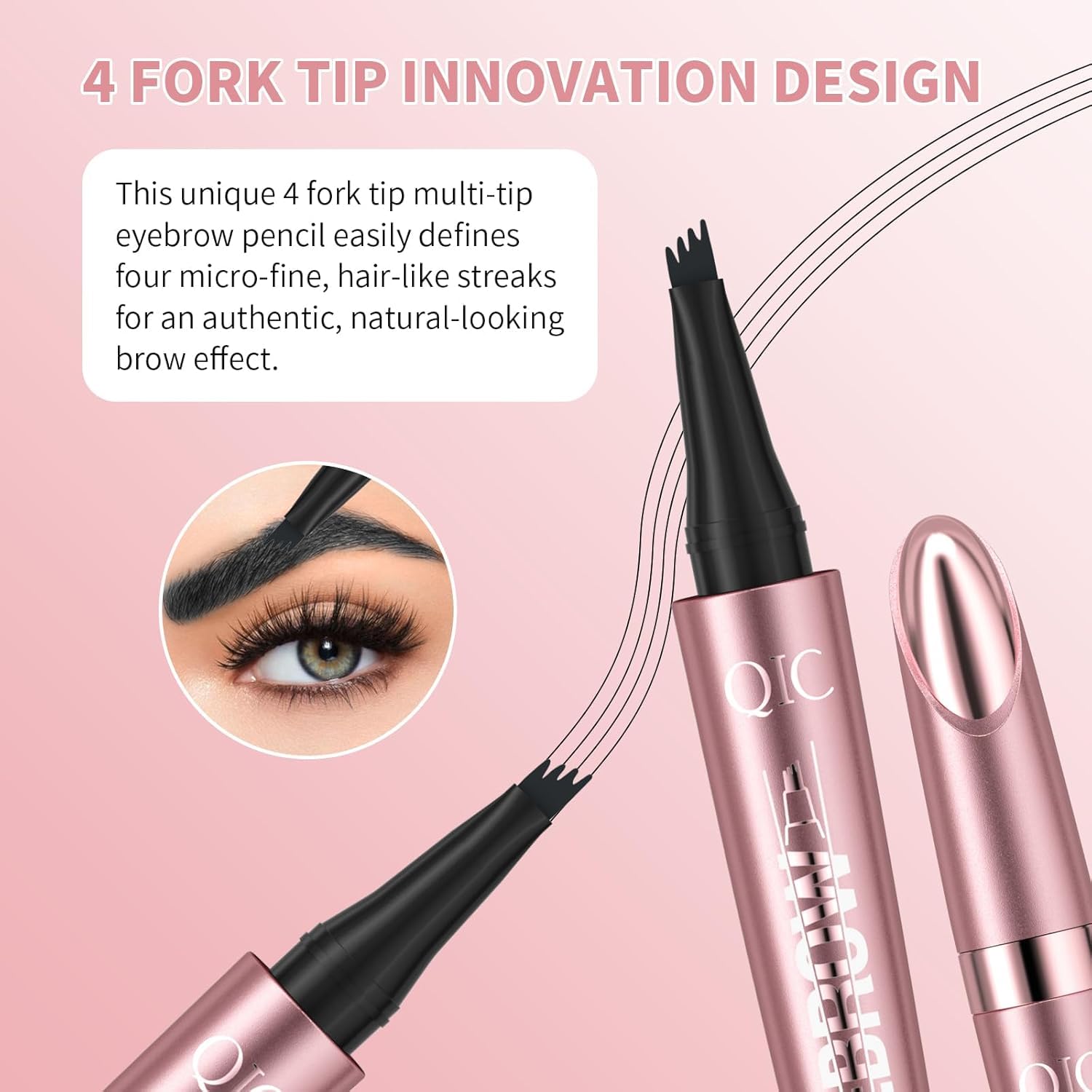 Eyebrow Pencil, Waterproof, 3D Microblading Eyebrow Pencil, Eye Brow Pencil with 4 Fork Tip Applicator - Image 2