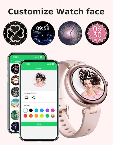 Miniatura 2 de Rastreador de actividad física, relojes de fitness redondos para mujer con llamadas Bluetooth, monitor de frecuencia cardíaca, contador de calorías,