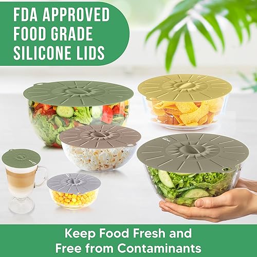 Miniatura 6 de Tapas de silicona para almacenamiento de alimentos, paquete de 10, 6 tamaños, de grado alimenticio, reutilizables, de silicona para ollas y
