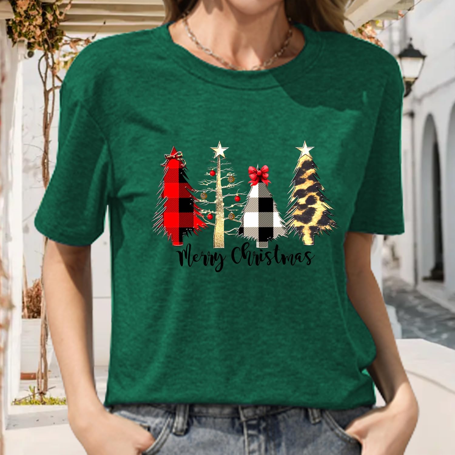 Christmas Shirts for Women Merry Funny Leopard Christmas Tree Tee Tops Holiday Tshirts - Image 4